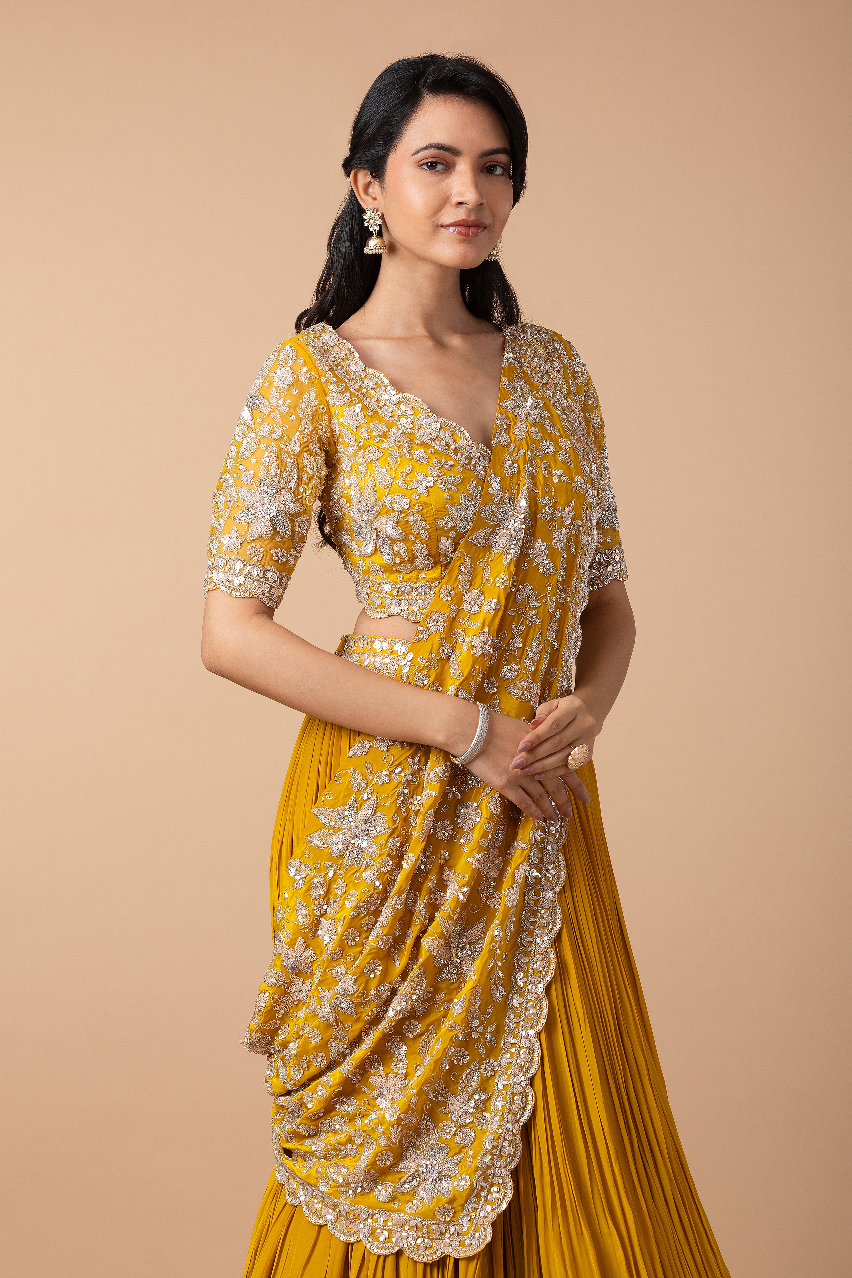 Mustard Yellow Embroidered Lehenga Set