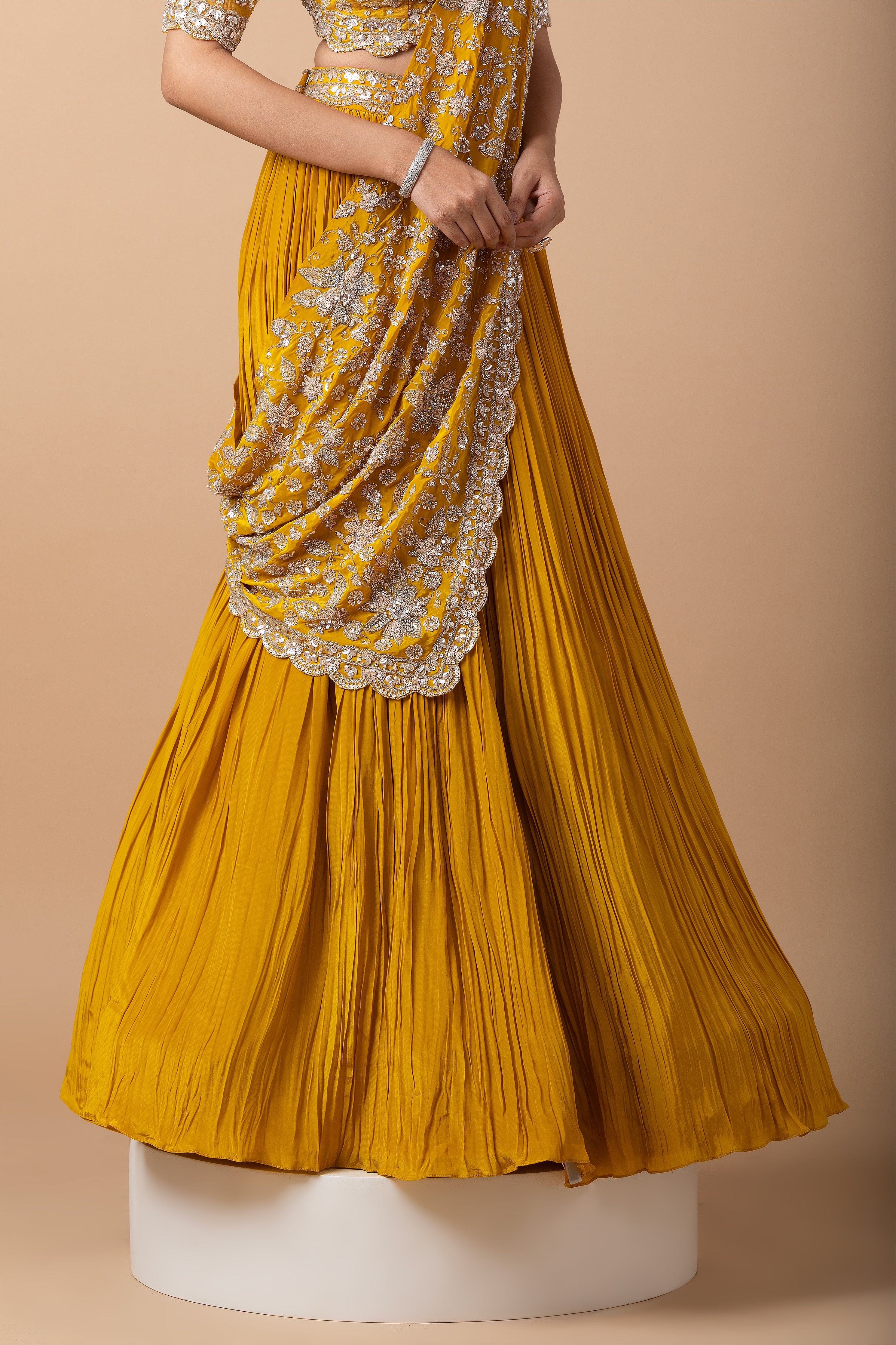 Mustard Yellow Embroidered Lehenga Set