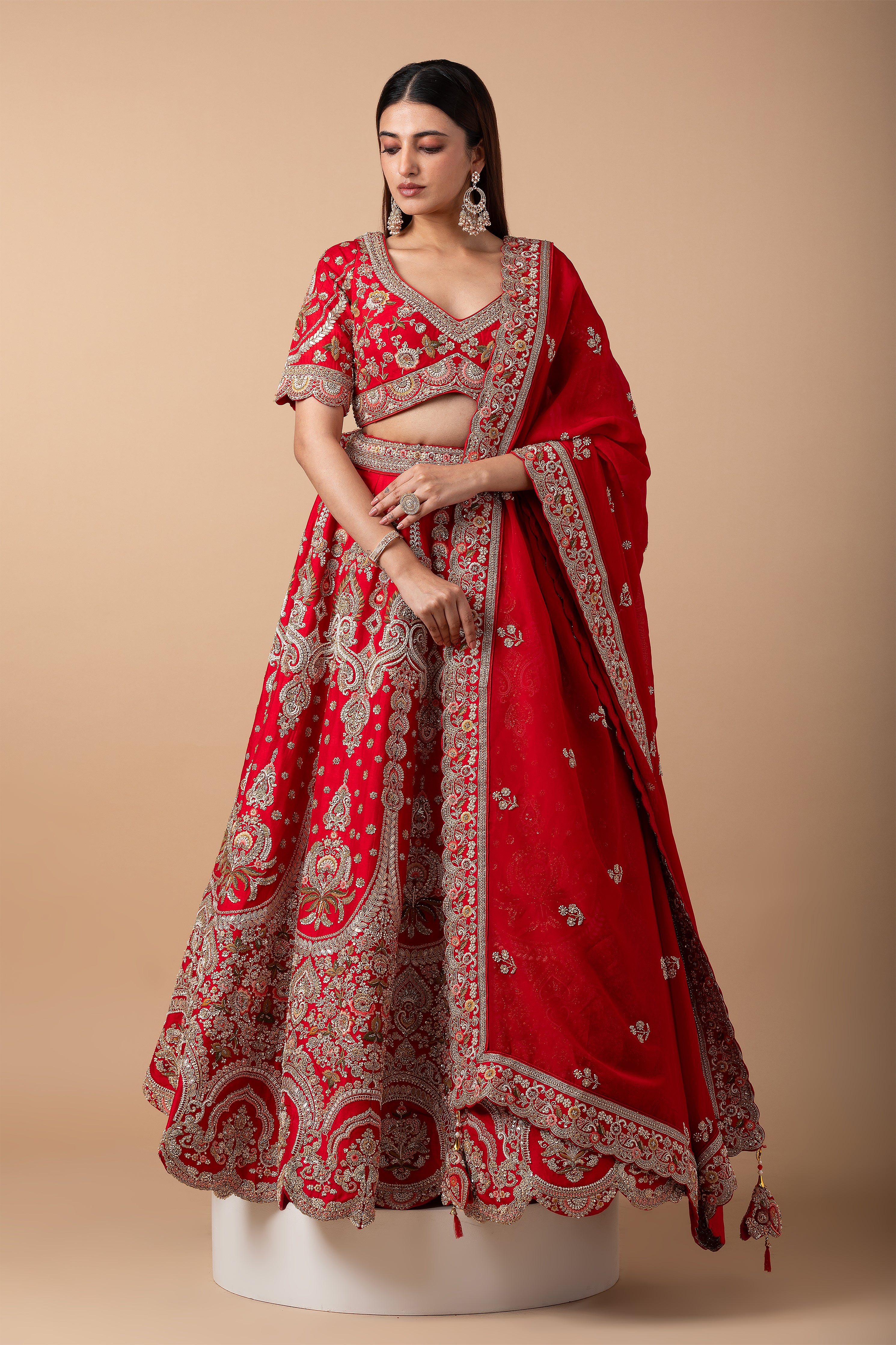 Crimson Red Silk Lehenga Set - Mokshaa