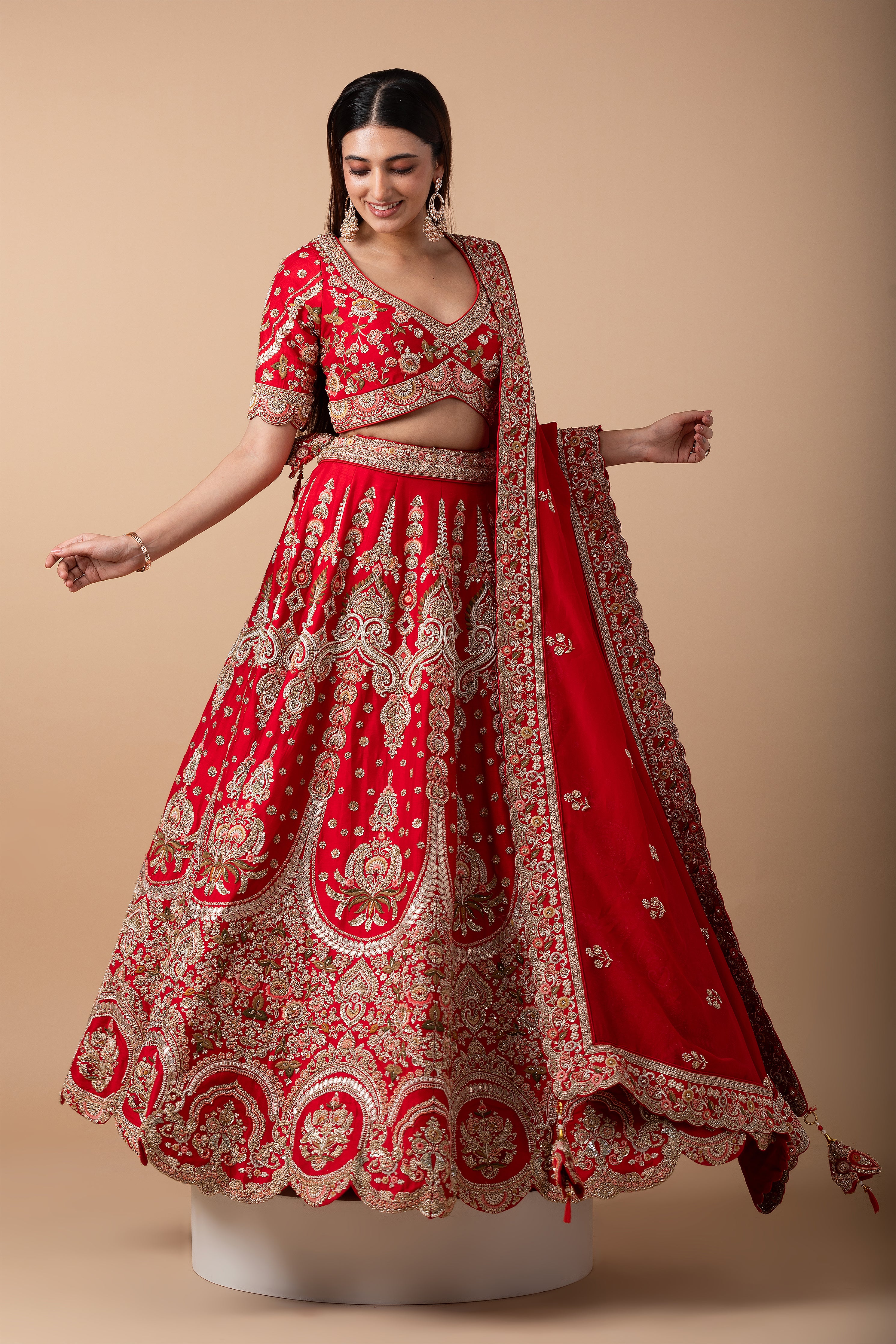 Crimson Red Silk Lehenga Set