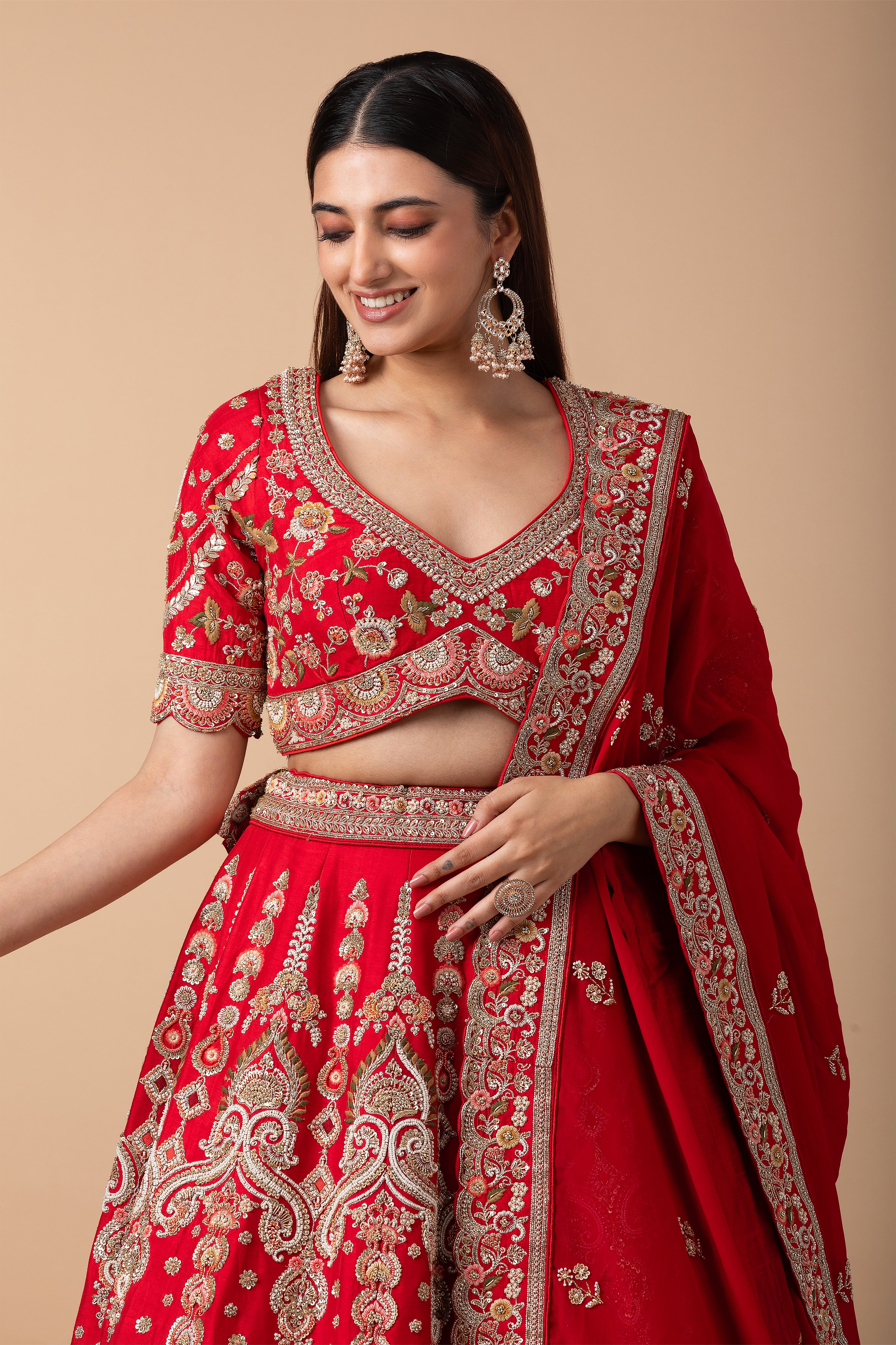 Crimson Red Silk Lehenga Set