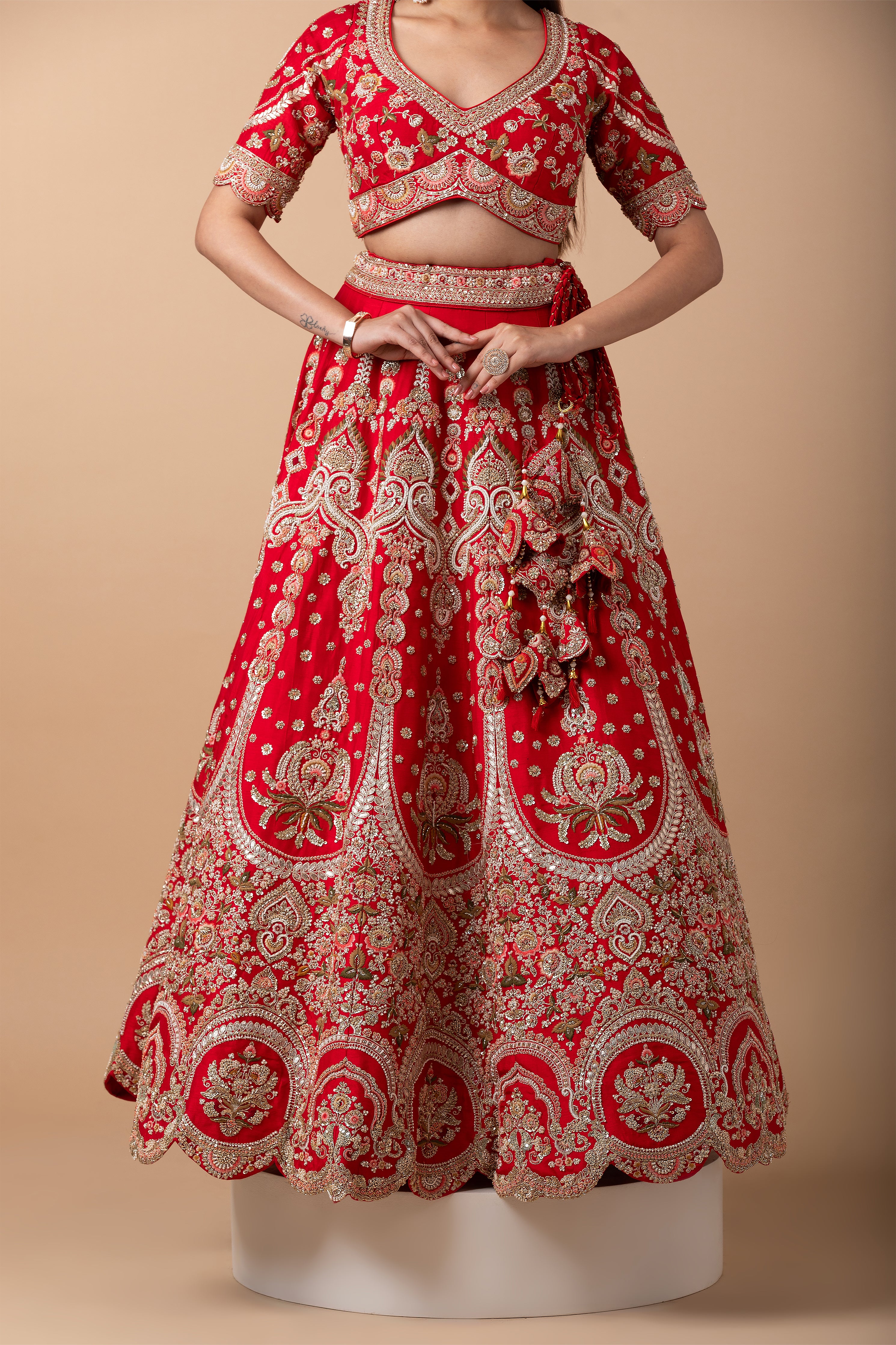 Crimson Red Silk Lehenga Set