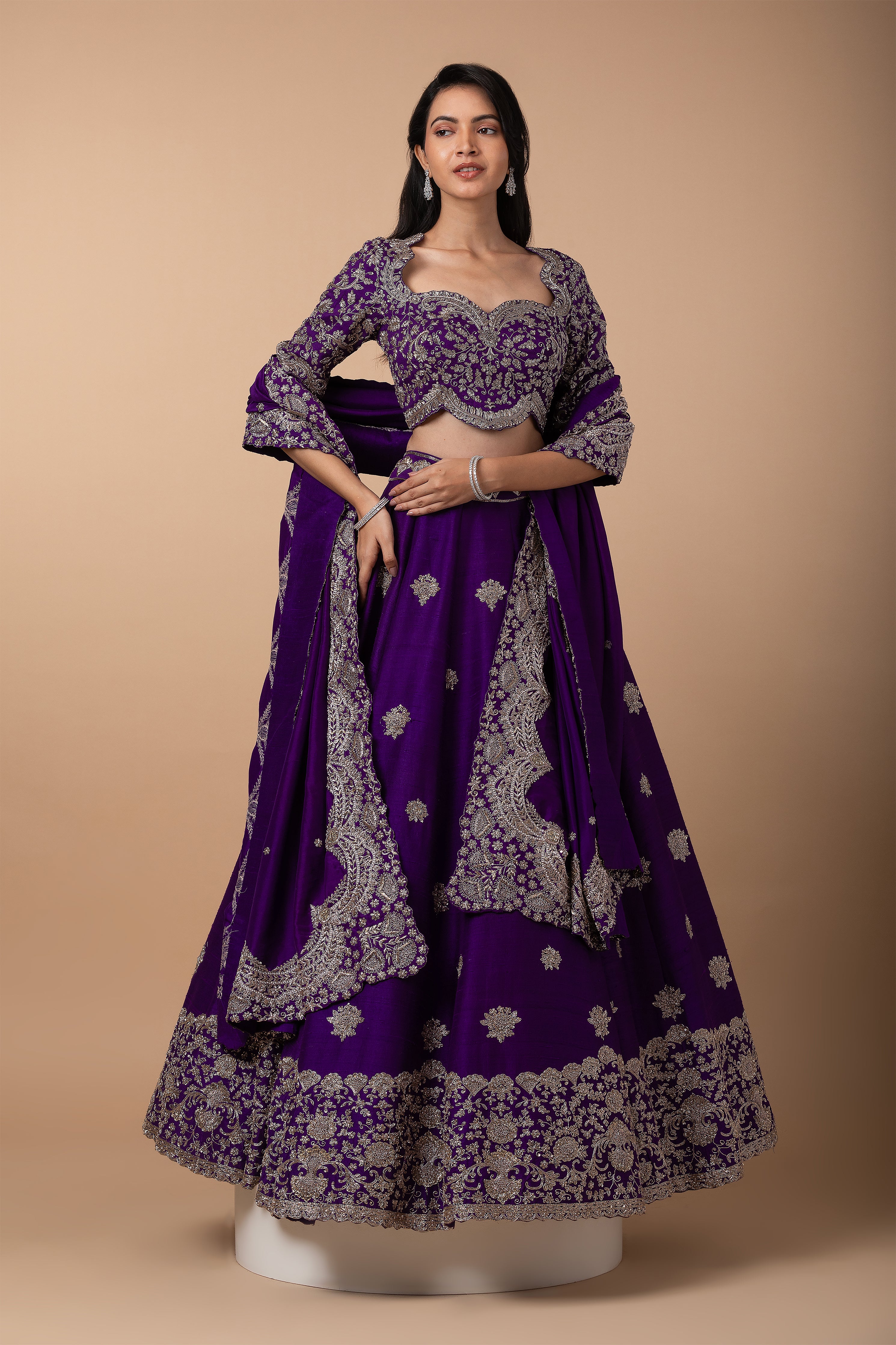 Deep Purple silk Lehenga Set - Mokshaa