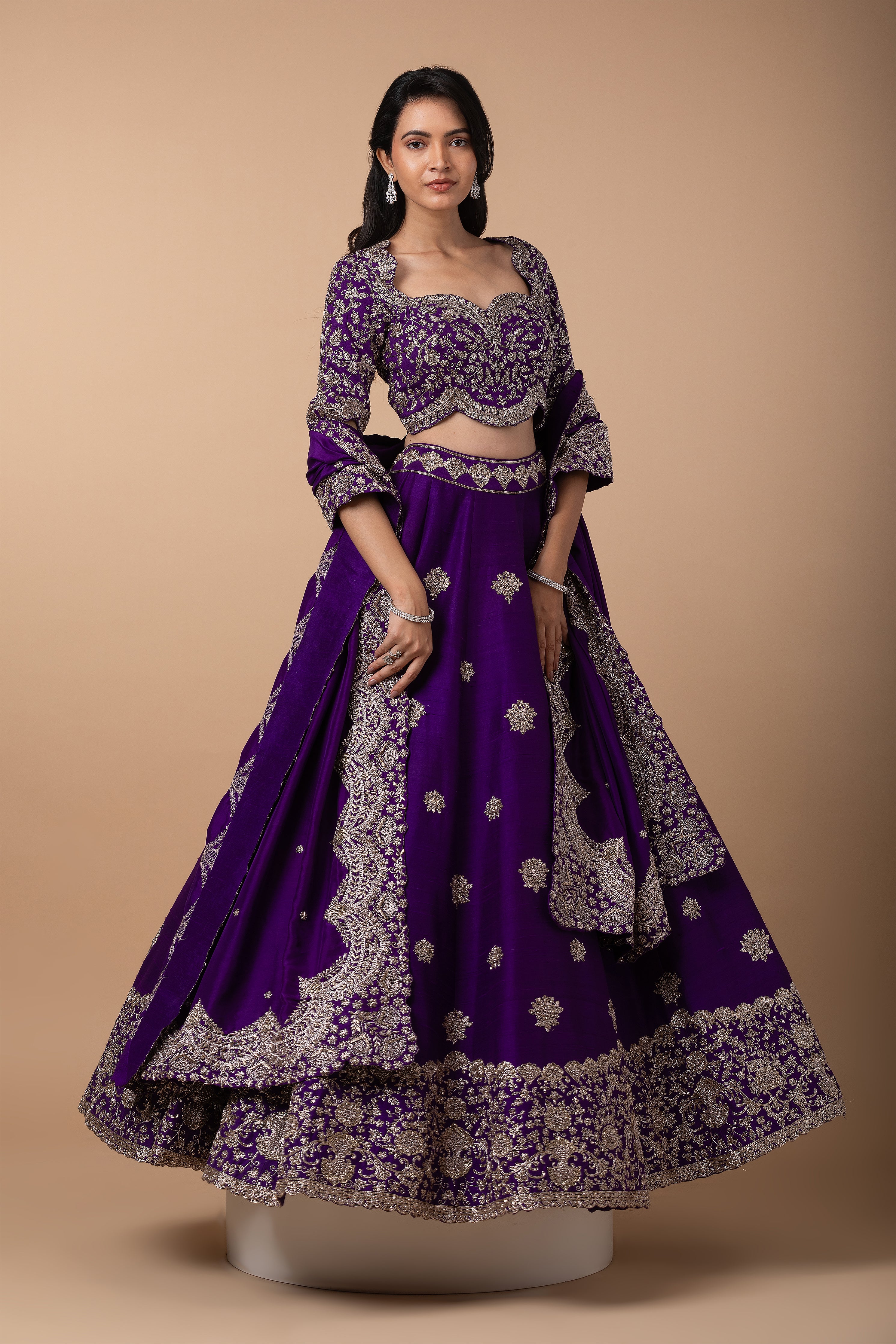 Deep Purple silk Lehenga Set - Mokshaa