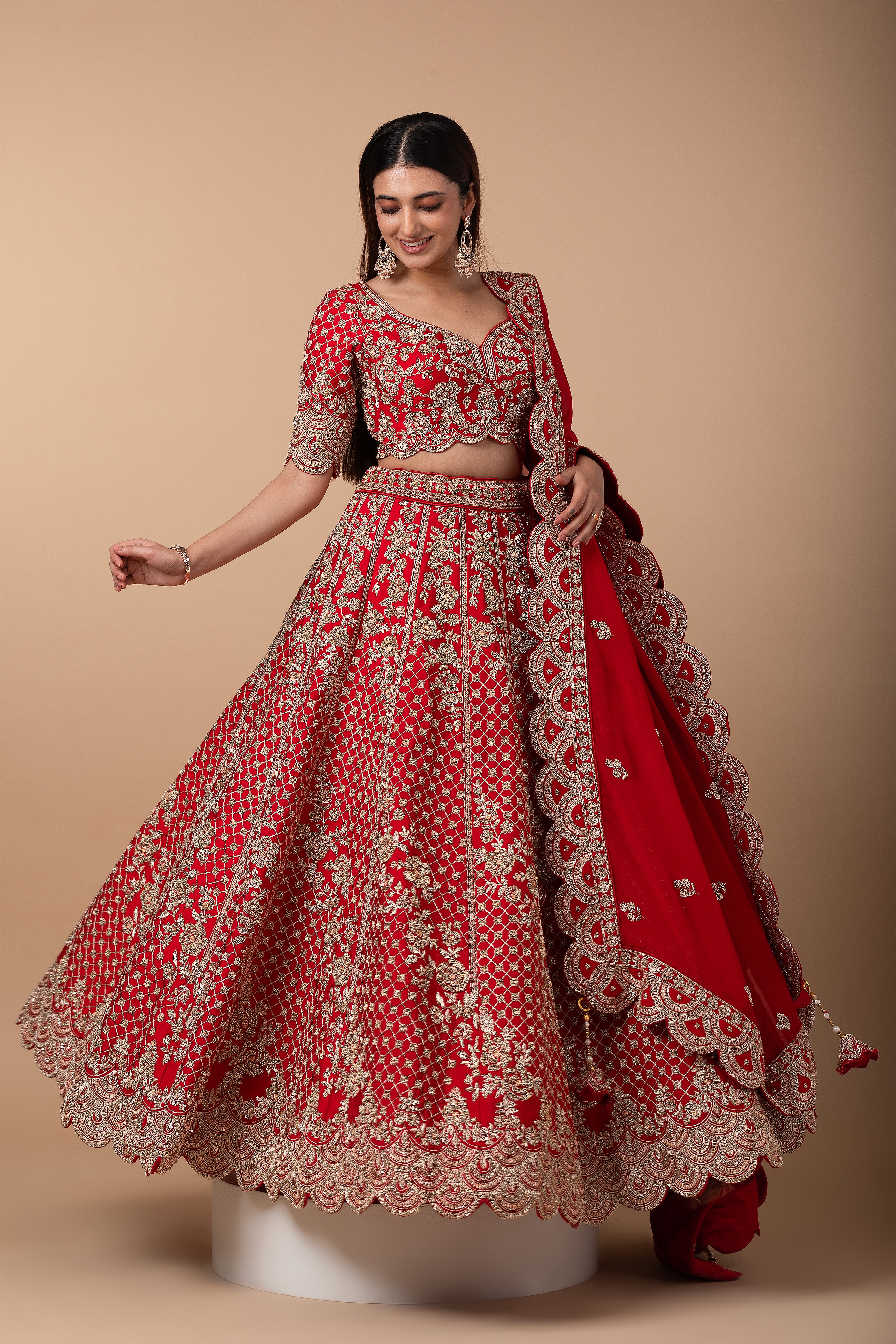 Classic Red Silk lehenga set - Mokshaa