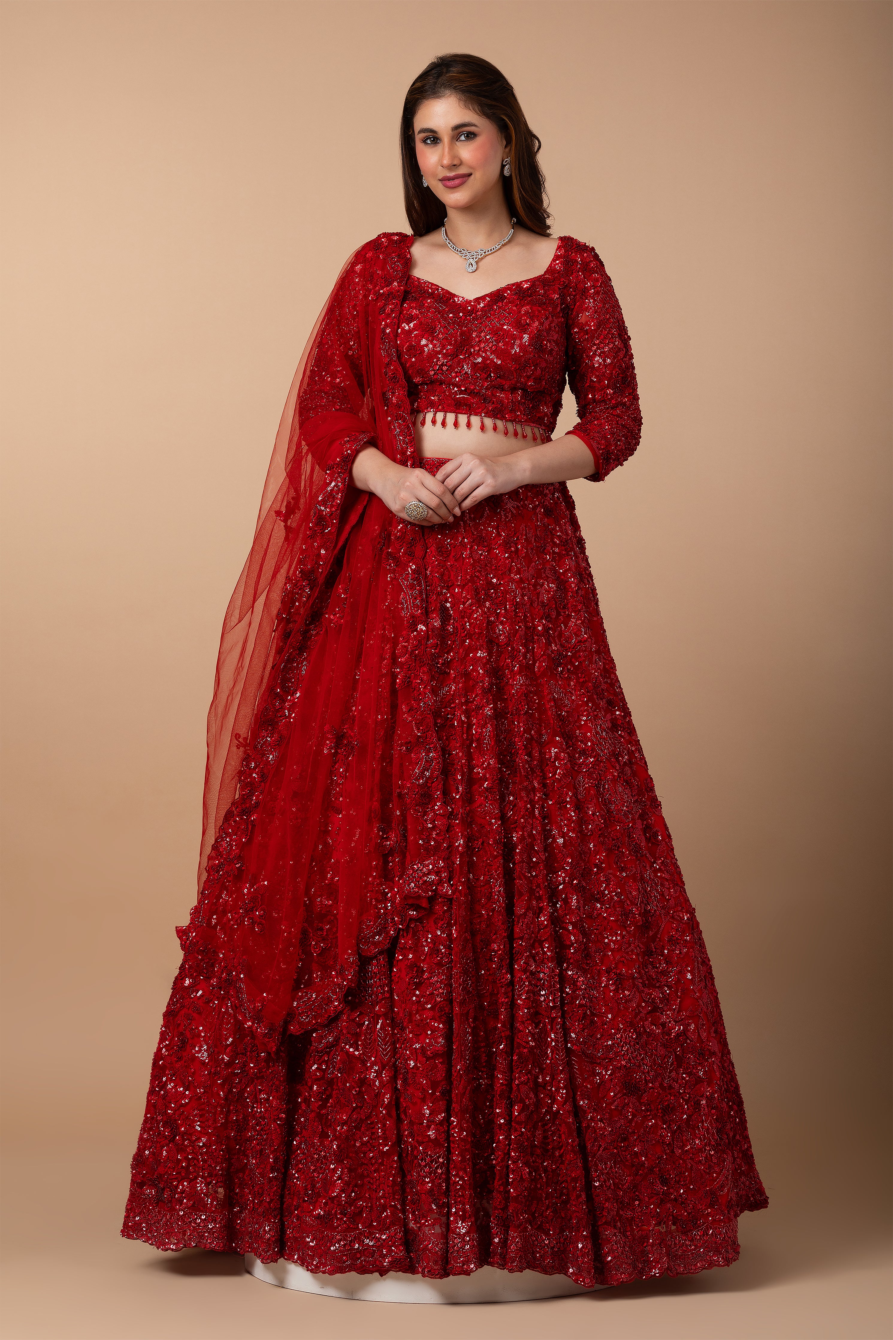 Scarlet Red net Lehenga set