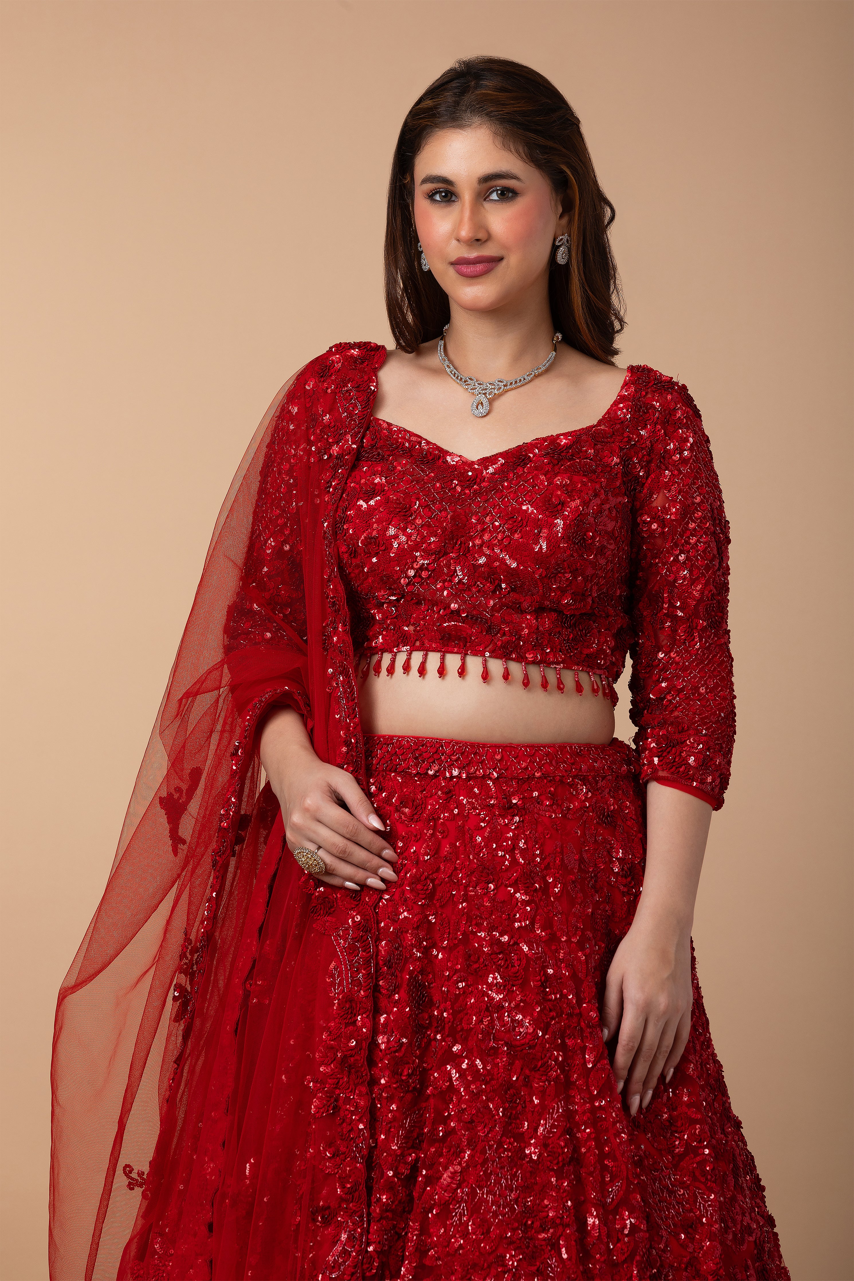 Scarlet Red net Lehenga set