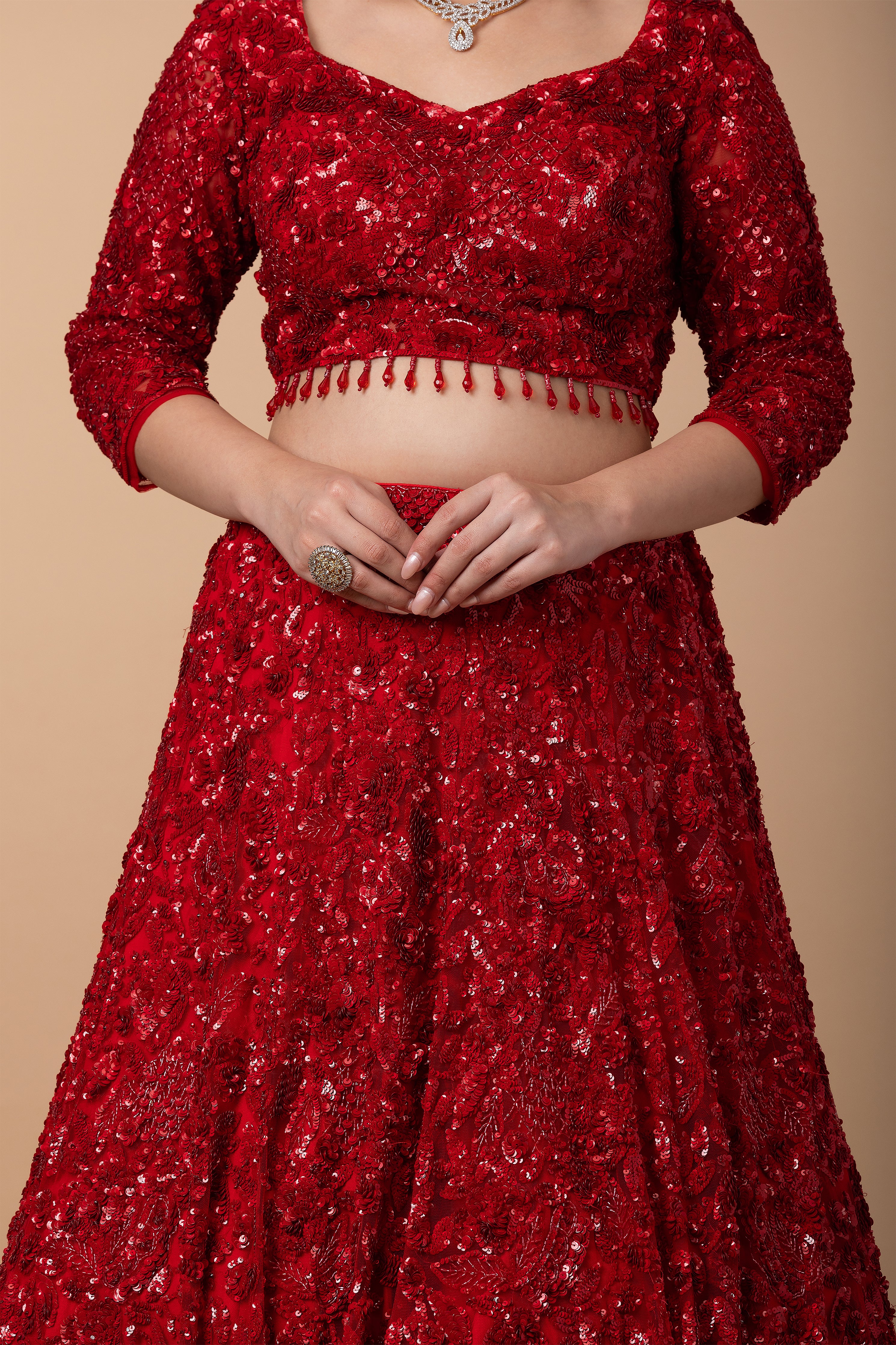 Scarlet Red net Lehenga set