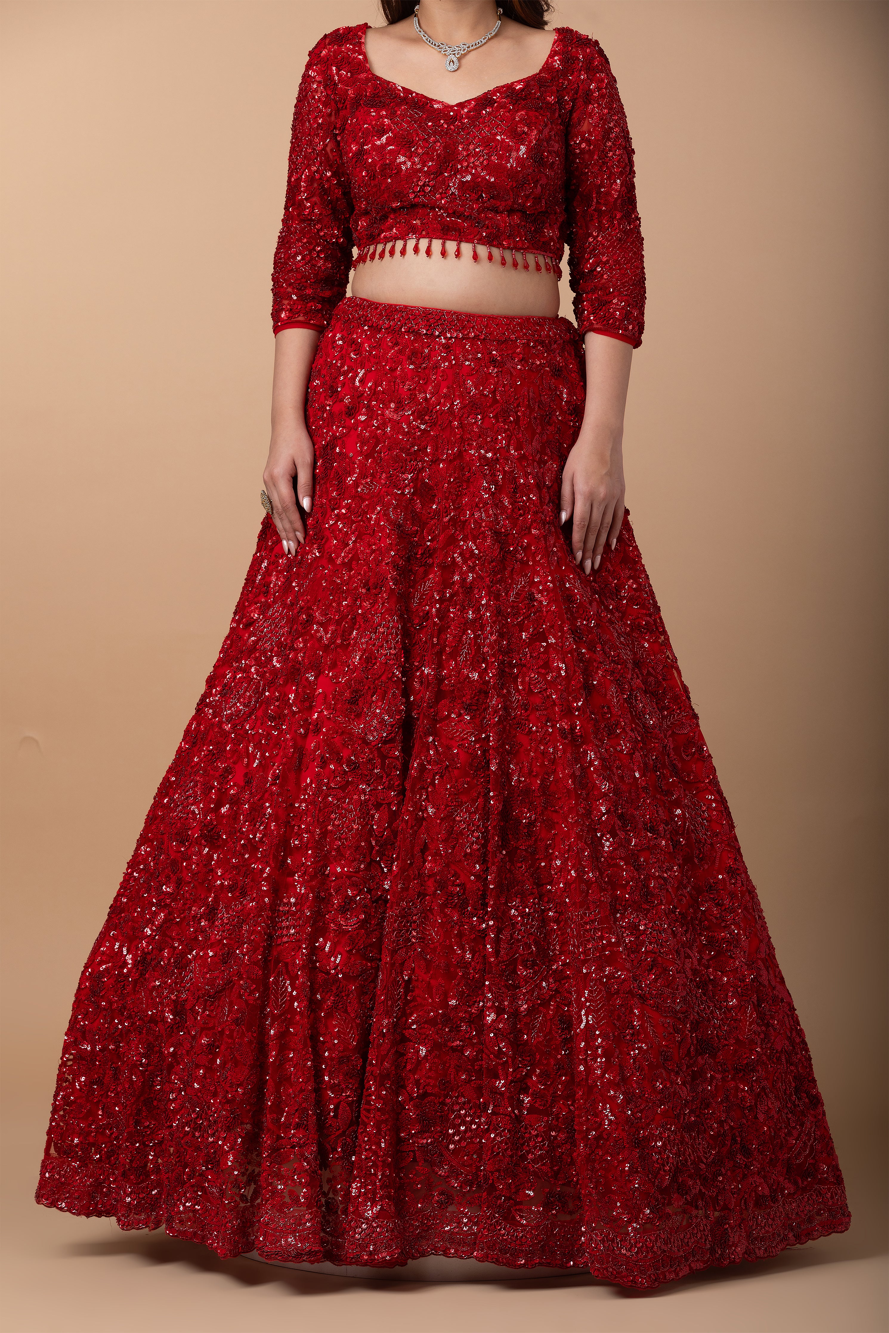 Scarlet Red net Lehenga set