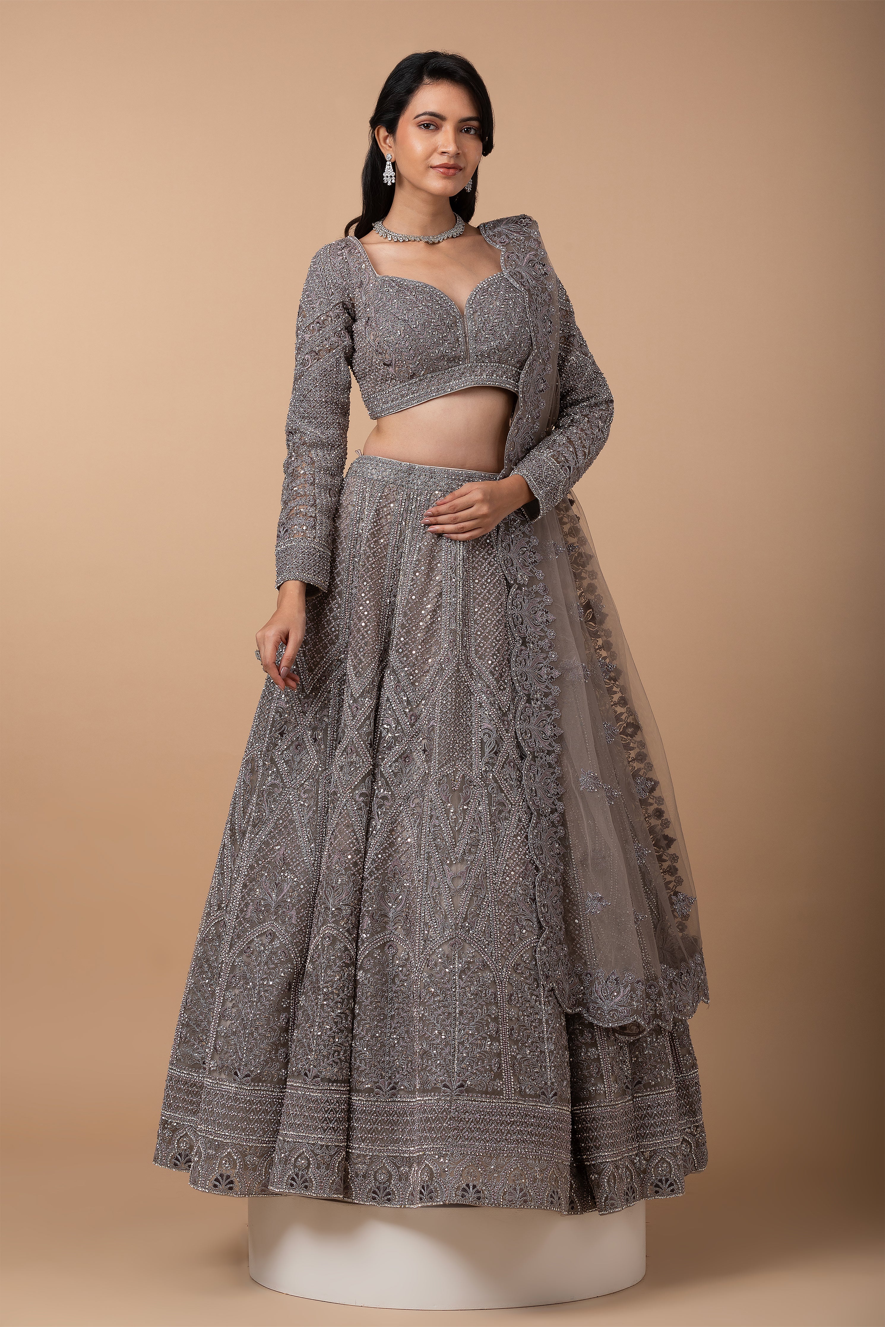 Ash grey Lehenga Set - Mokshaa