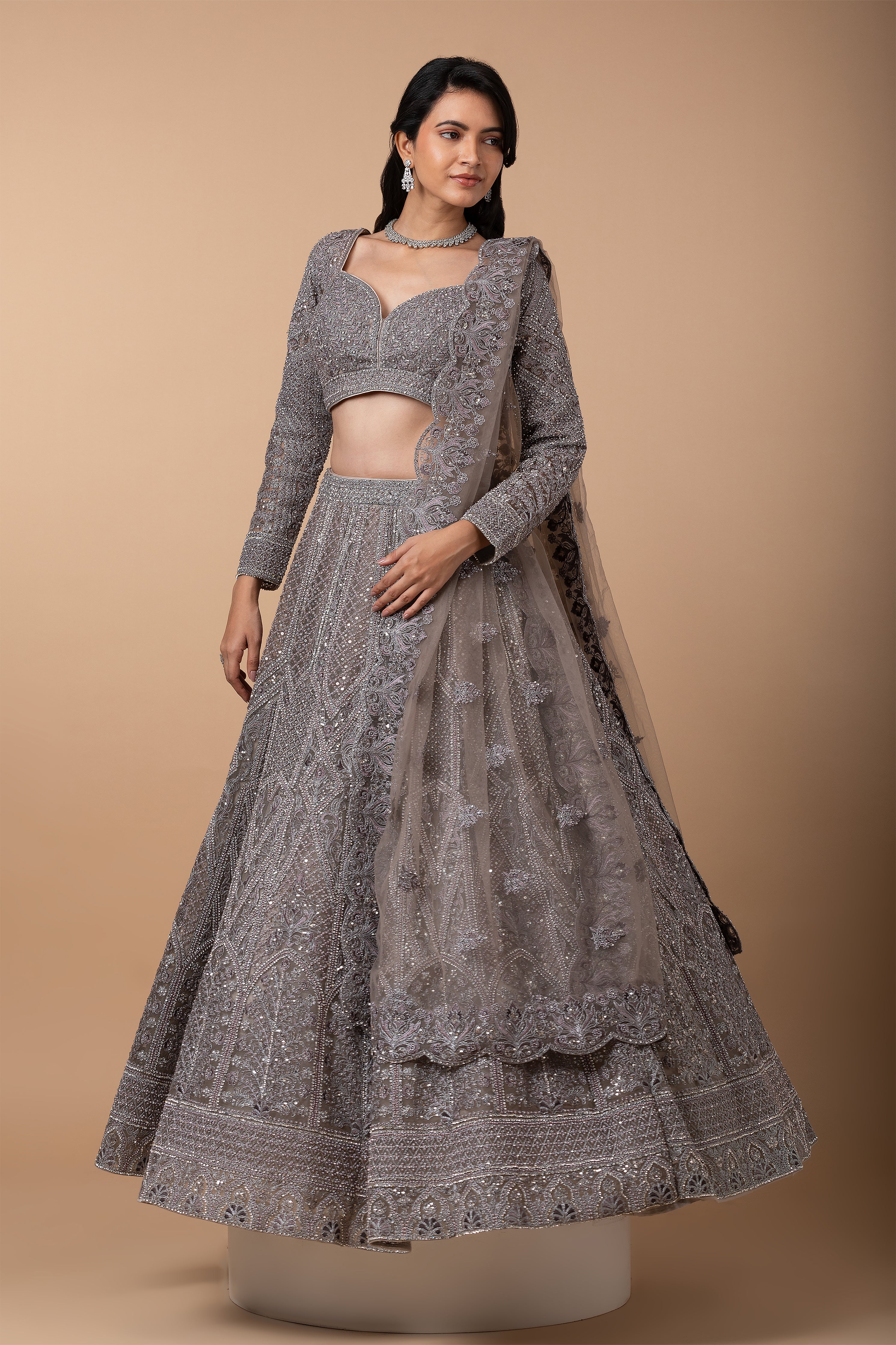 Ash grey Lehenga Set - Mokshaa