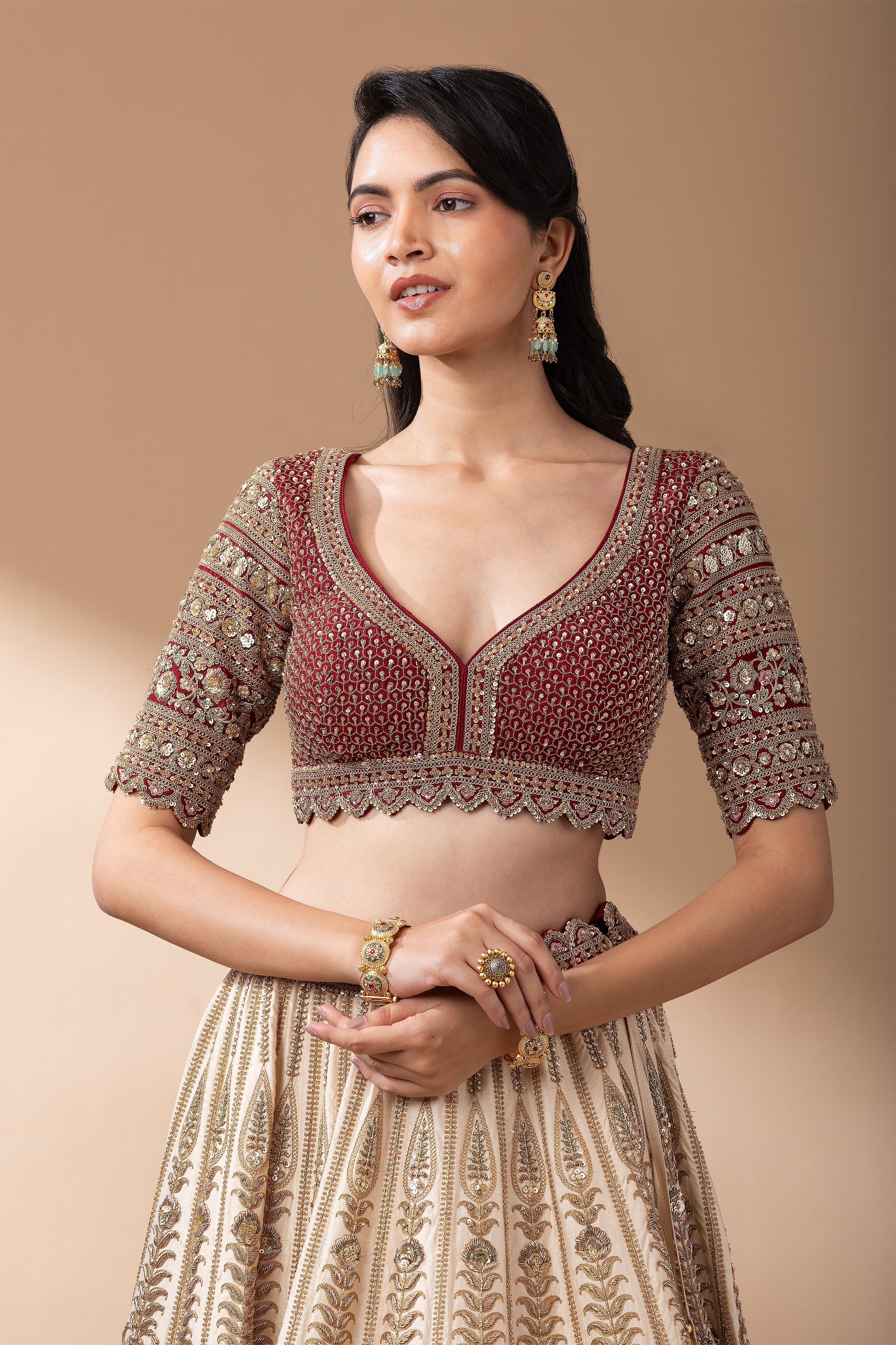 Regal Multicolor Paneled Bridal Lehenga  Mokshaa