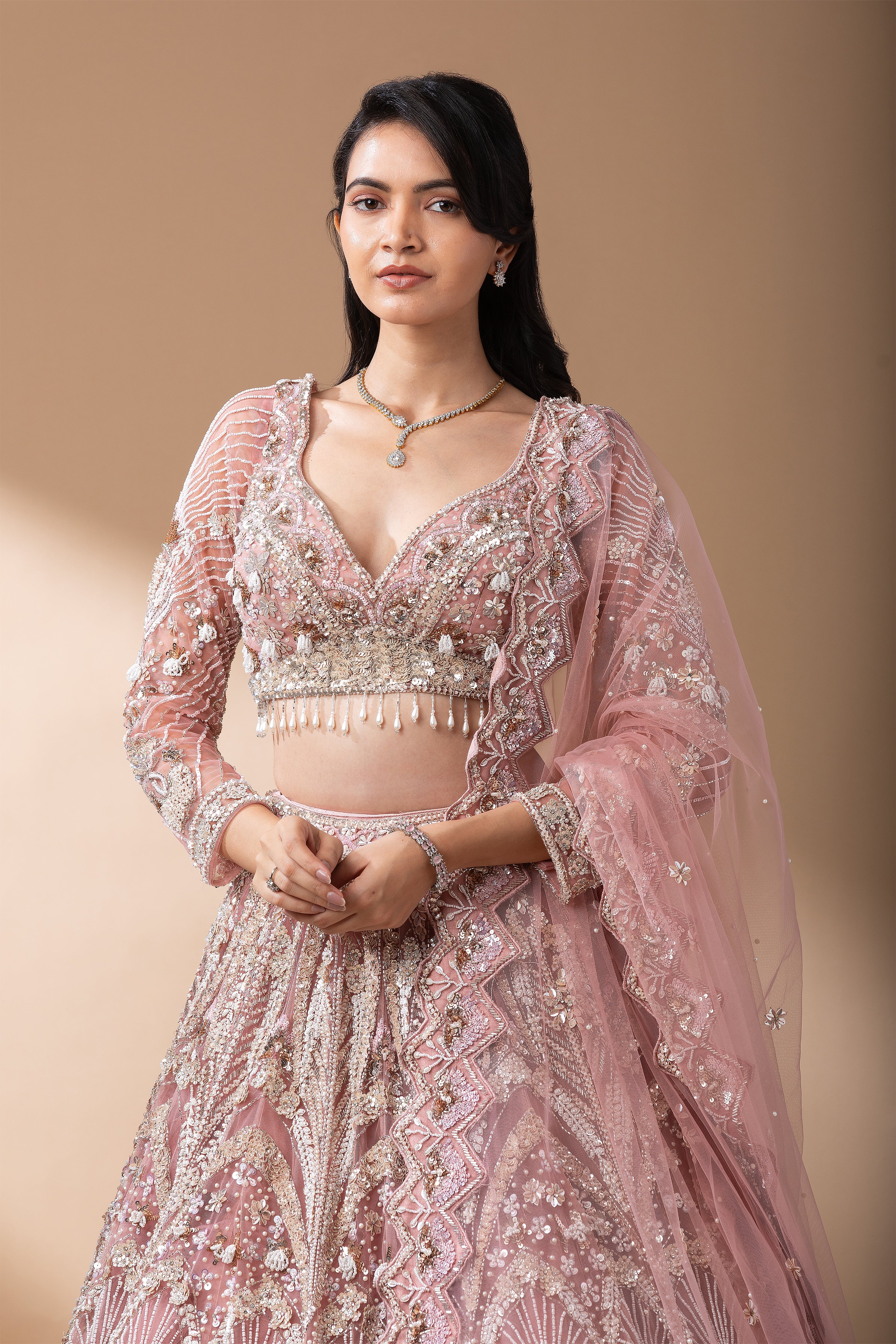 Blush Pink Bridal Lehenga Set  Mokshaa