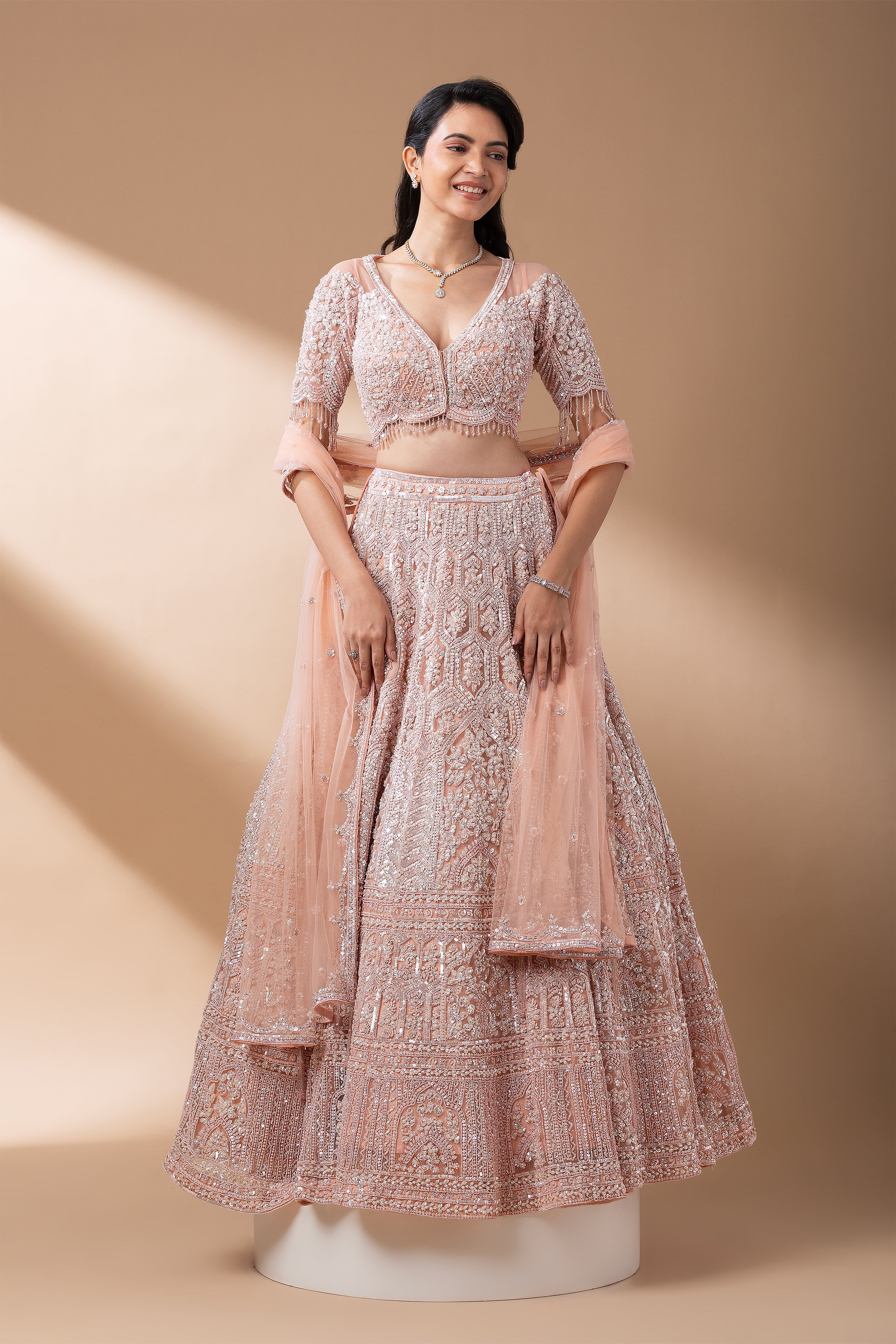 Blush Pink Sequin Embroidered Lehenga Set  Mokshaa