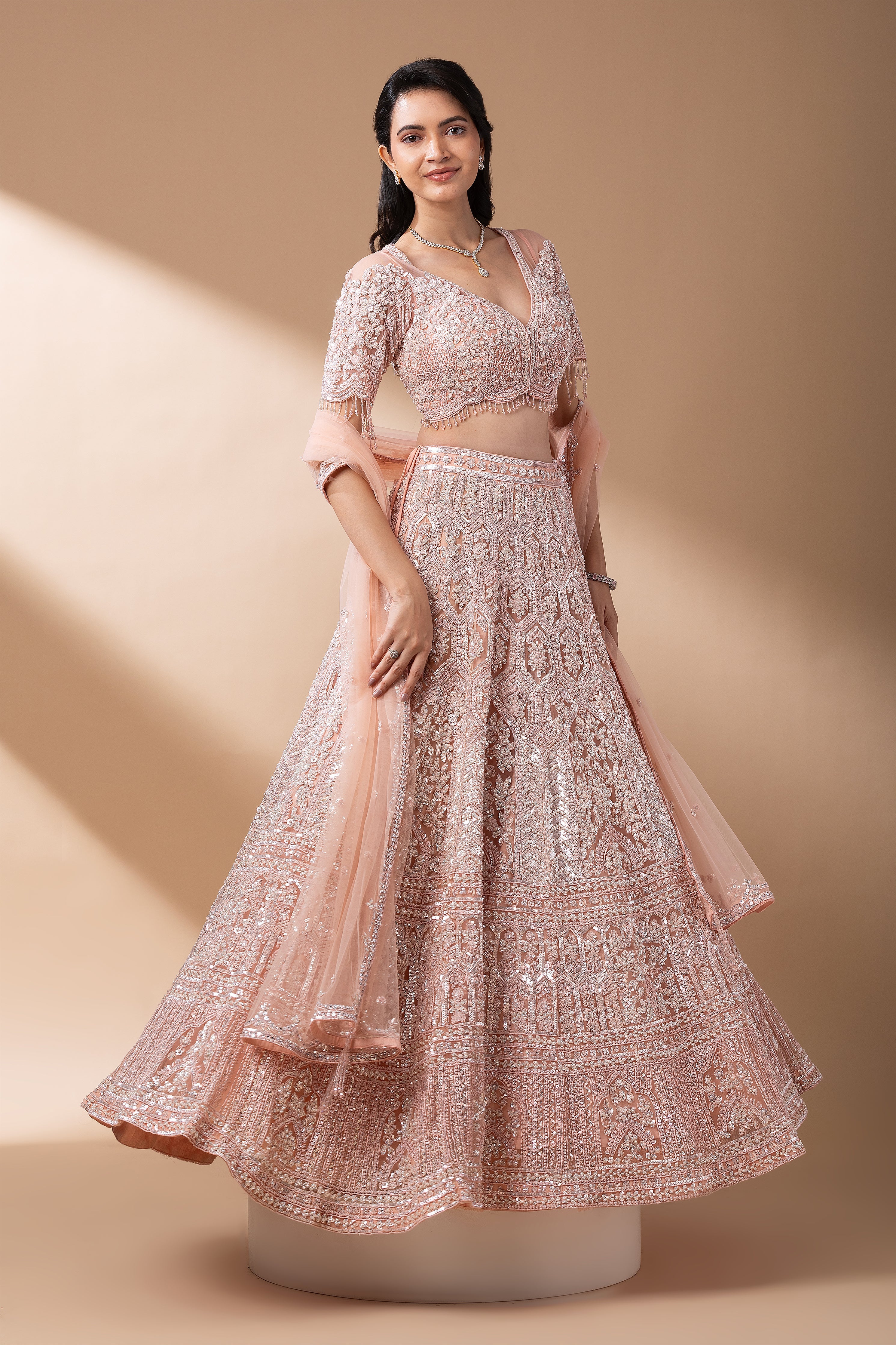 Blush Pink Sequin Embroidered Lehenga Set  Mokshaa