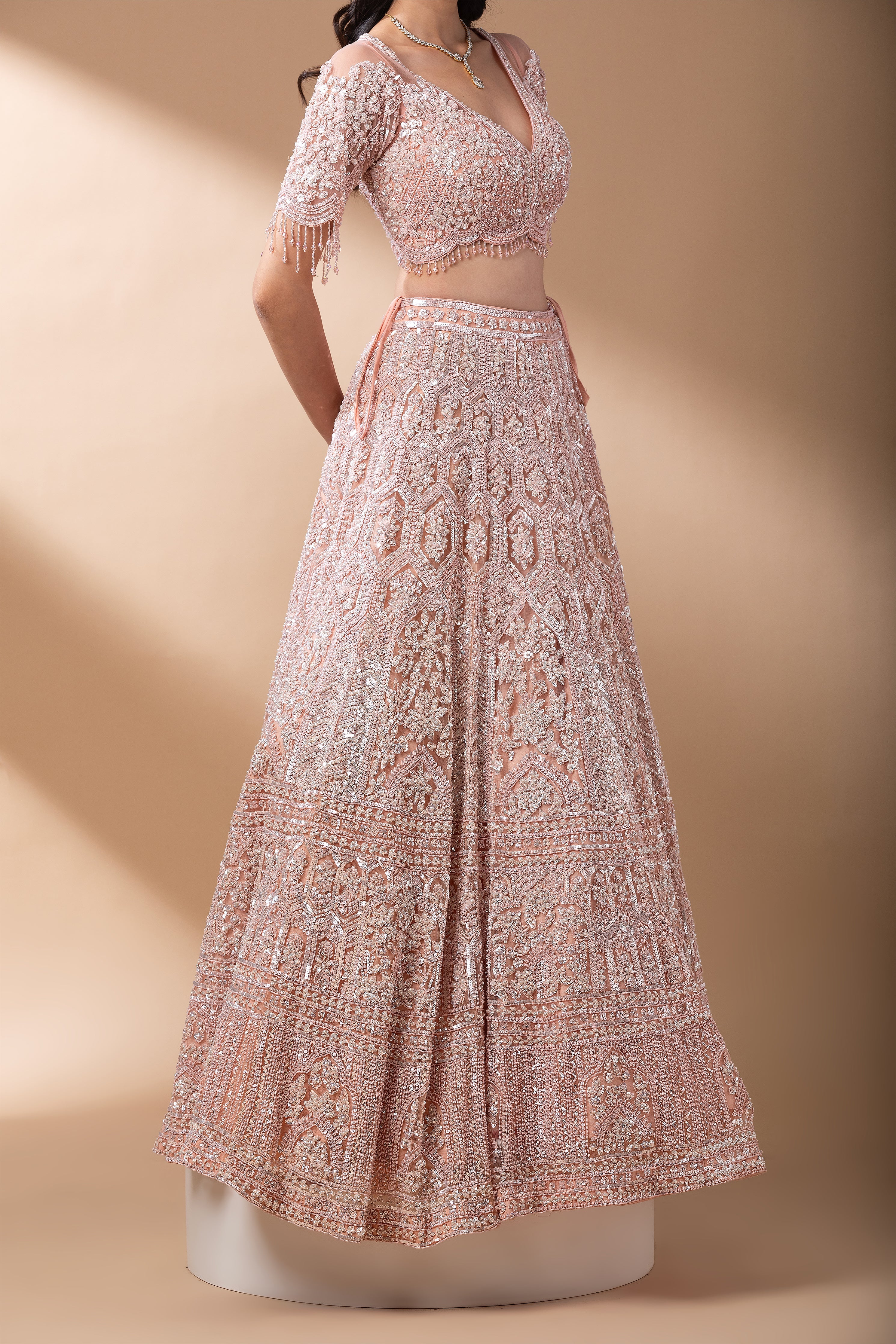 Blush Pink Sequin Embroidered Lehenga Set  Mokshaa