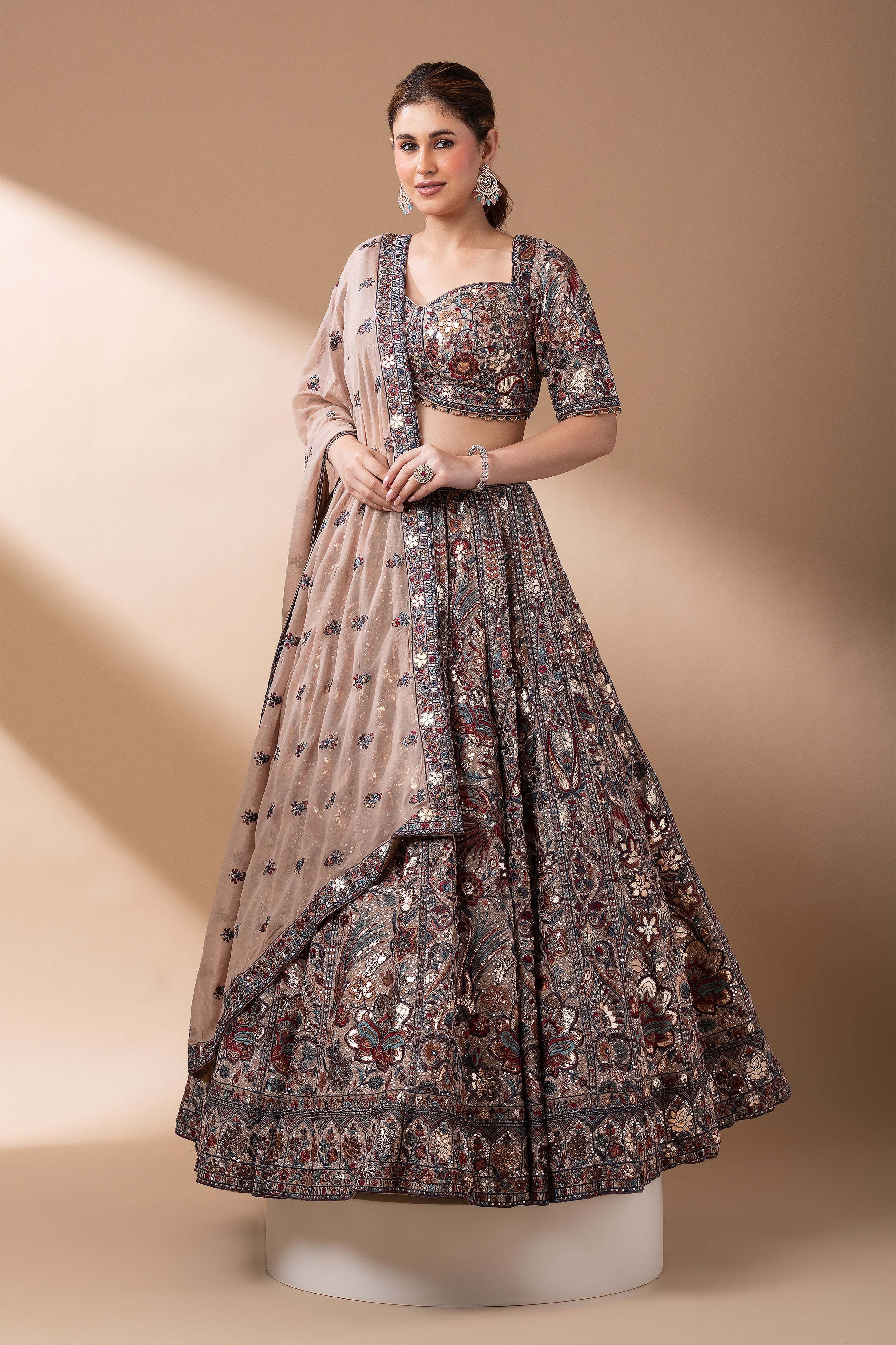 Taupe Embroidered Lehenga set  Mokshaa