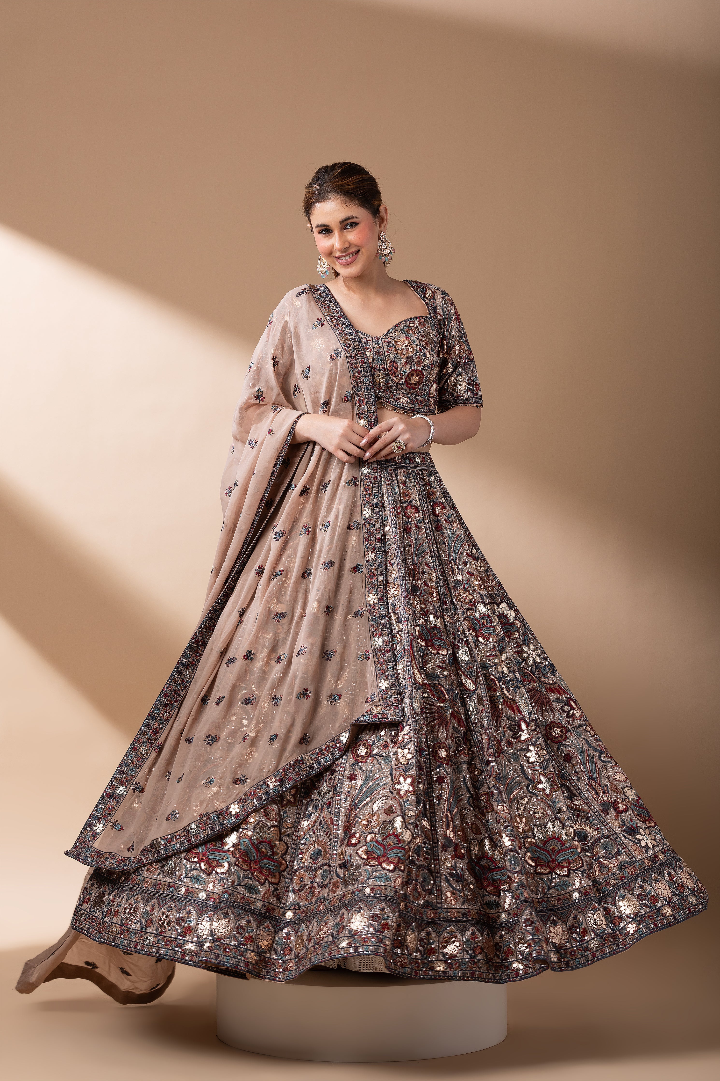 Taupe Embroidered Lehenga set  Mokshaa