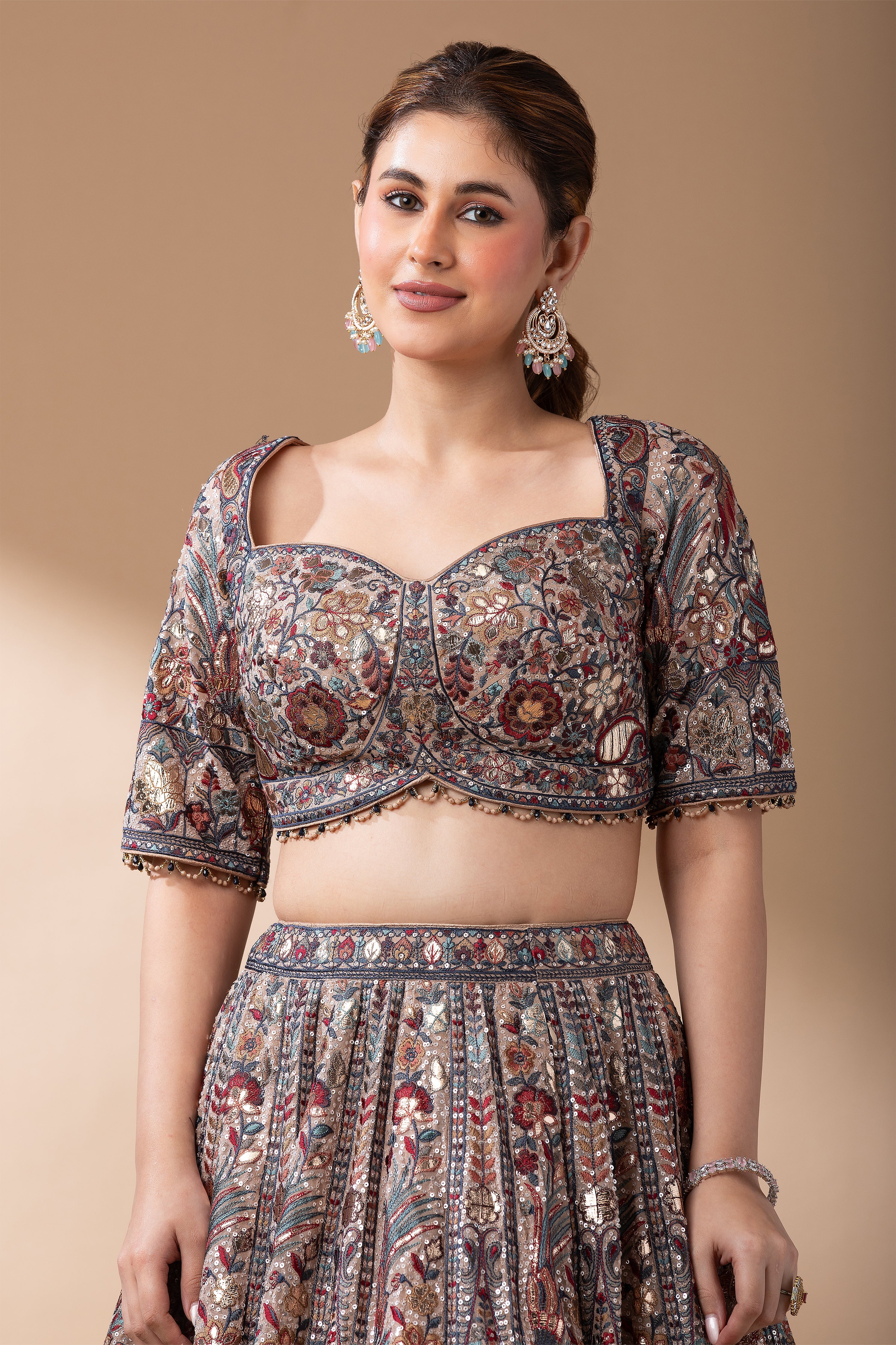 Taupe Embroidered Lehenga set  Mokshaa