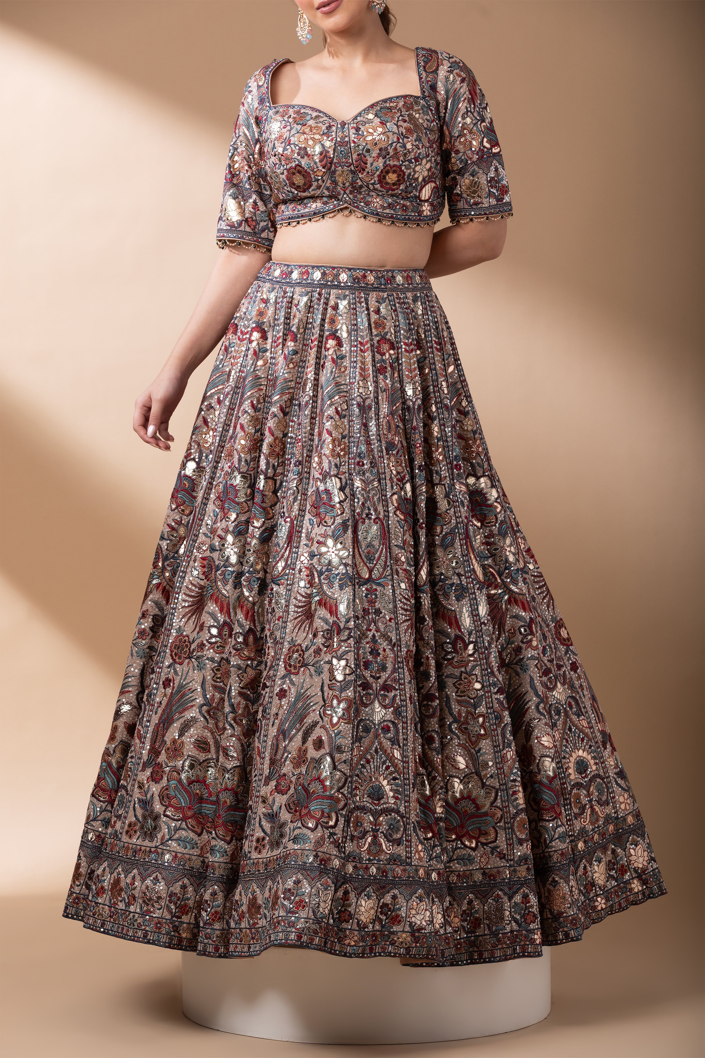 Taupe Embroidered Lehenga set  Mokshaa