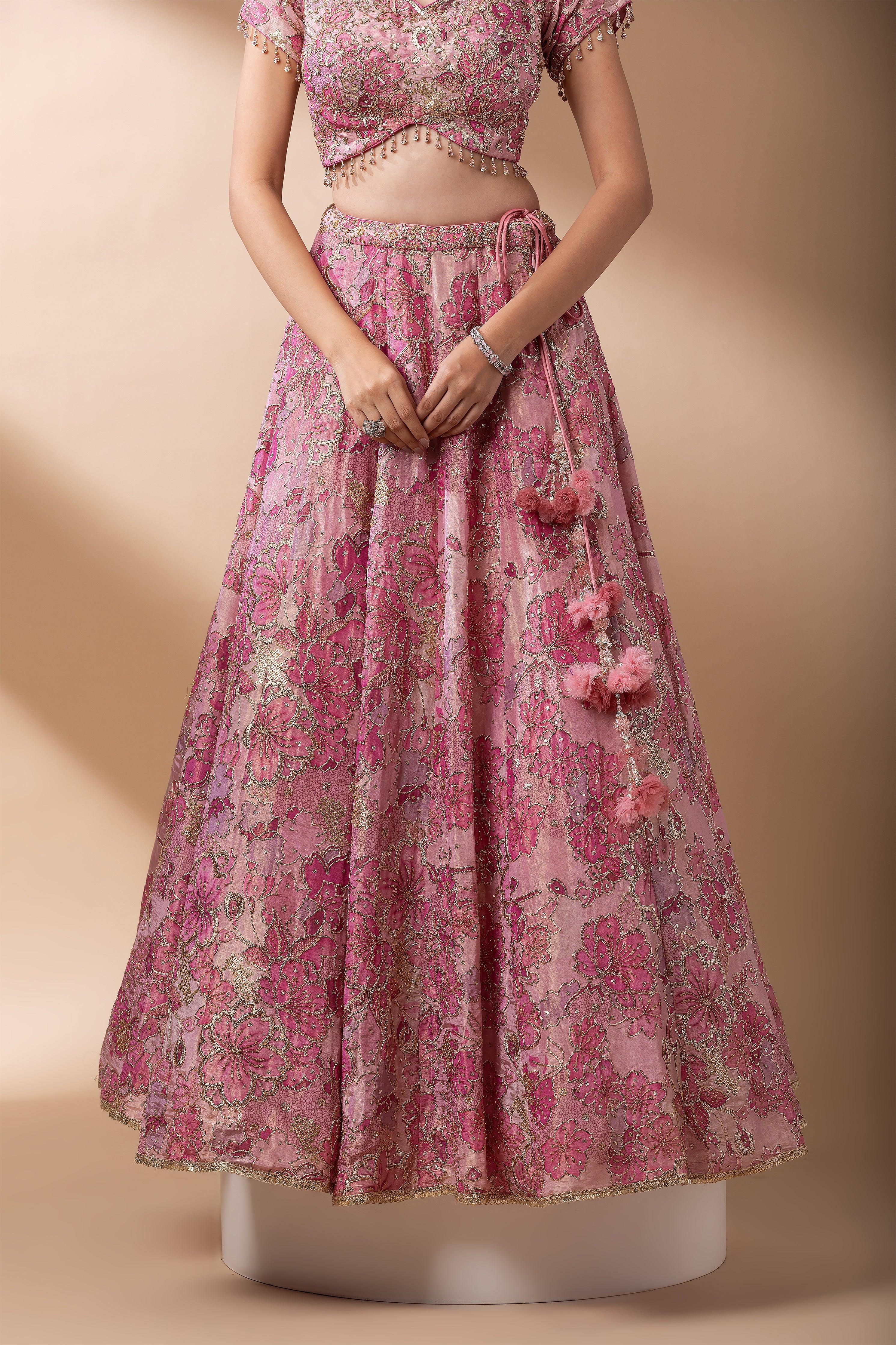 Blush Pink Floral Embroidered Lehenga Set  Mokshaa