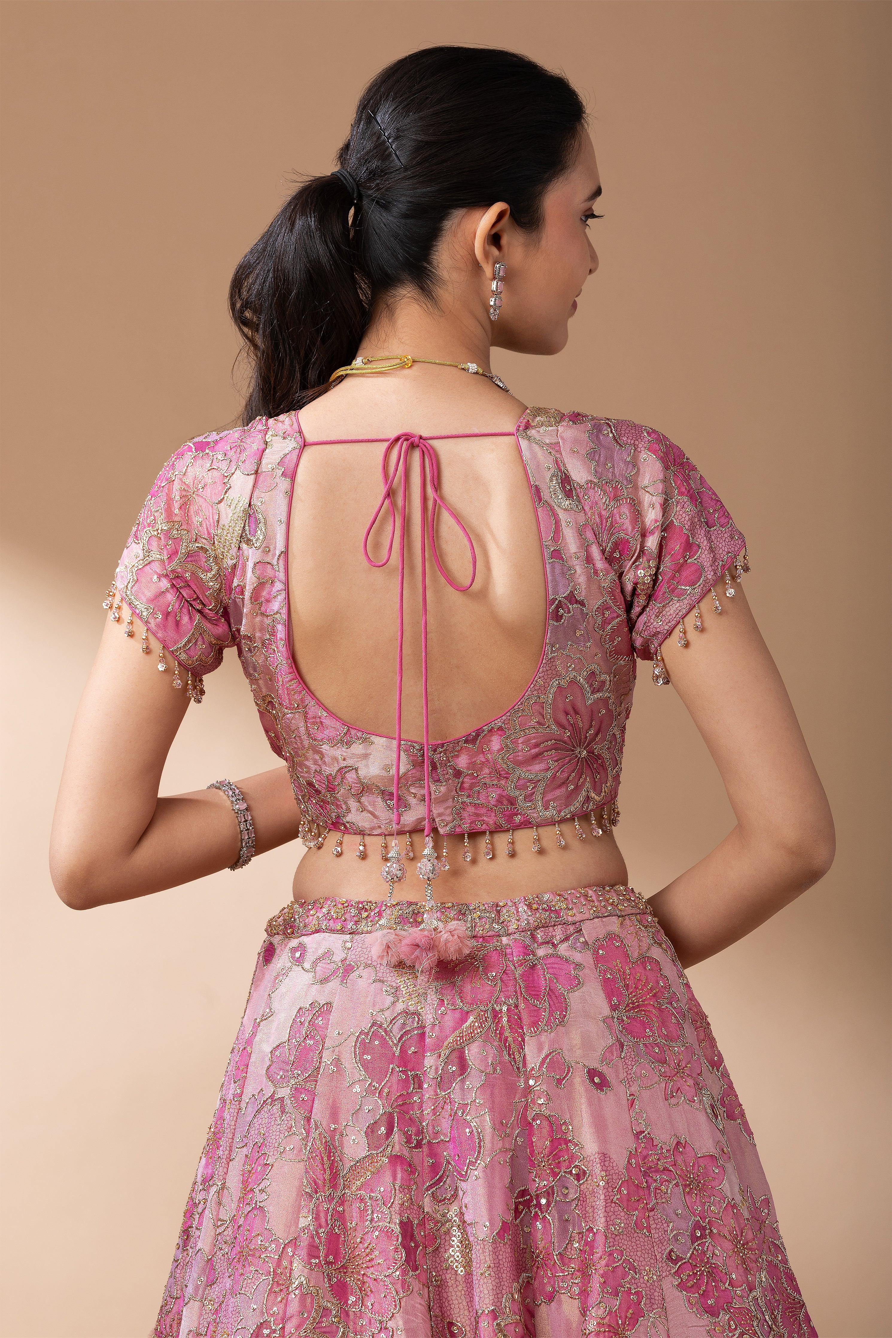 Blush Pink Floral Embroidered Lehenga Set  Mokshaa