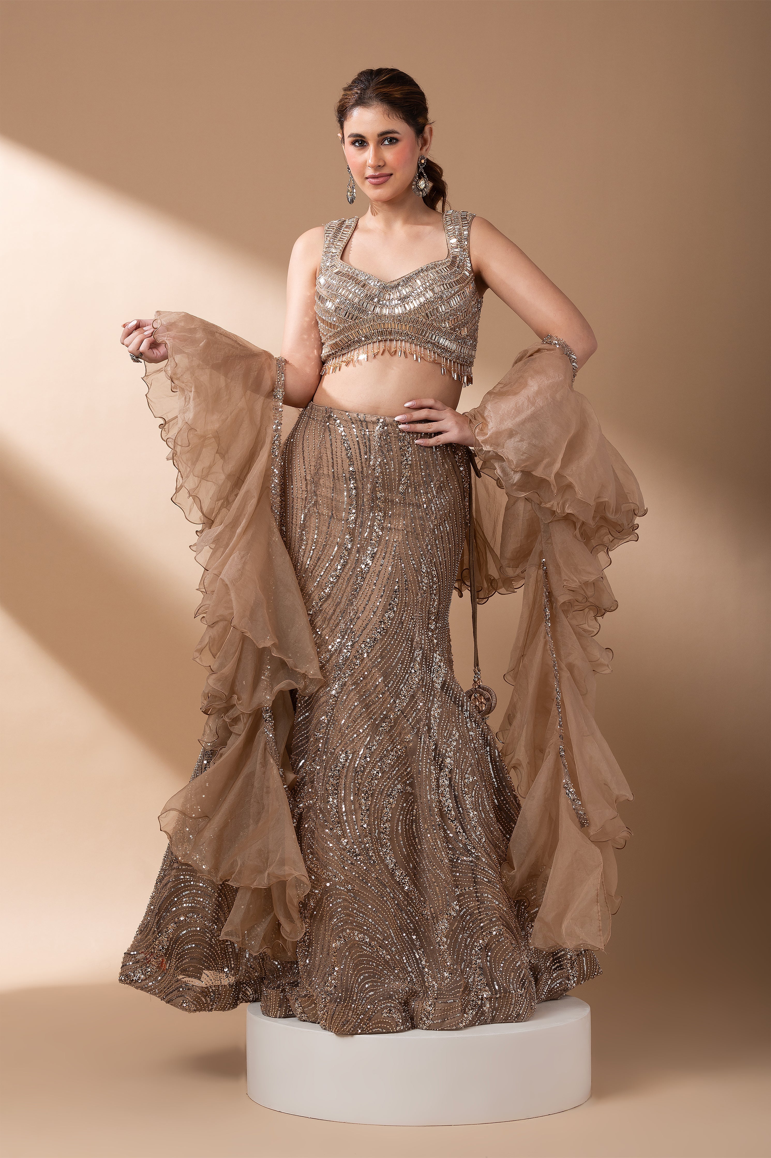 Luxe Gold Sequined Lehenga Set  Mokshaa