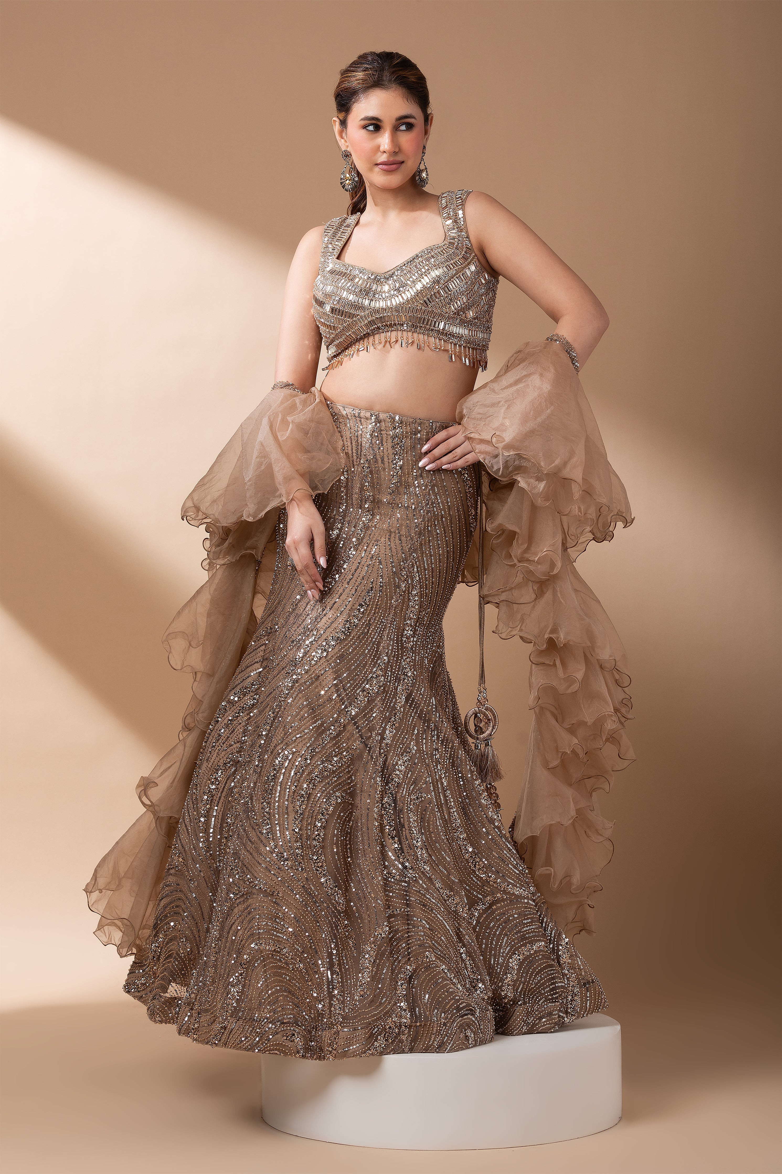 Luxe Gold Sequined Lehenga Set  Mokshaa