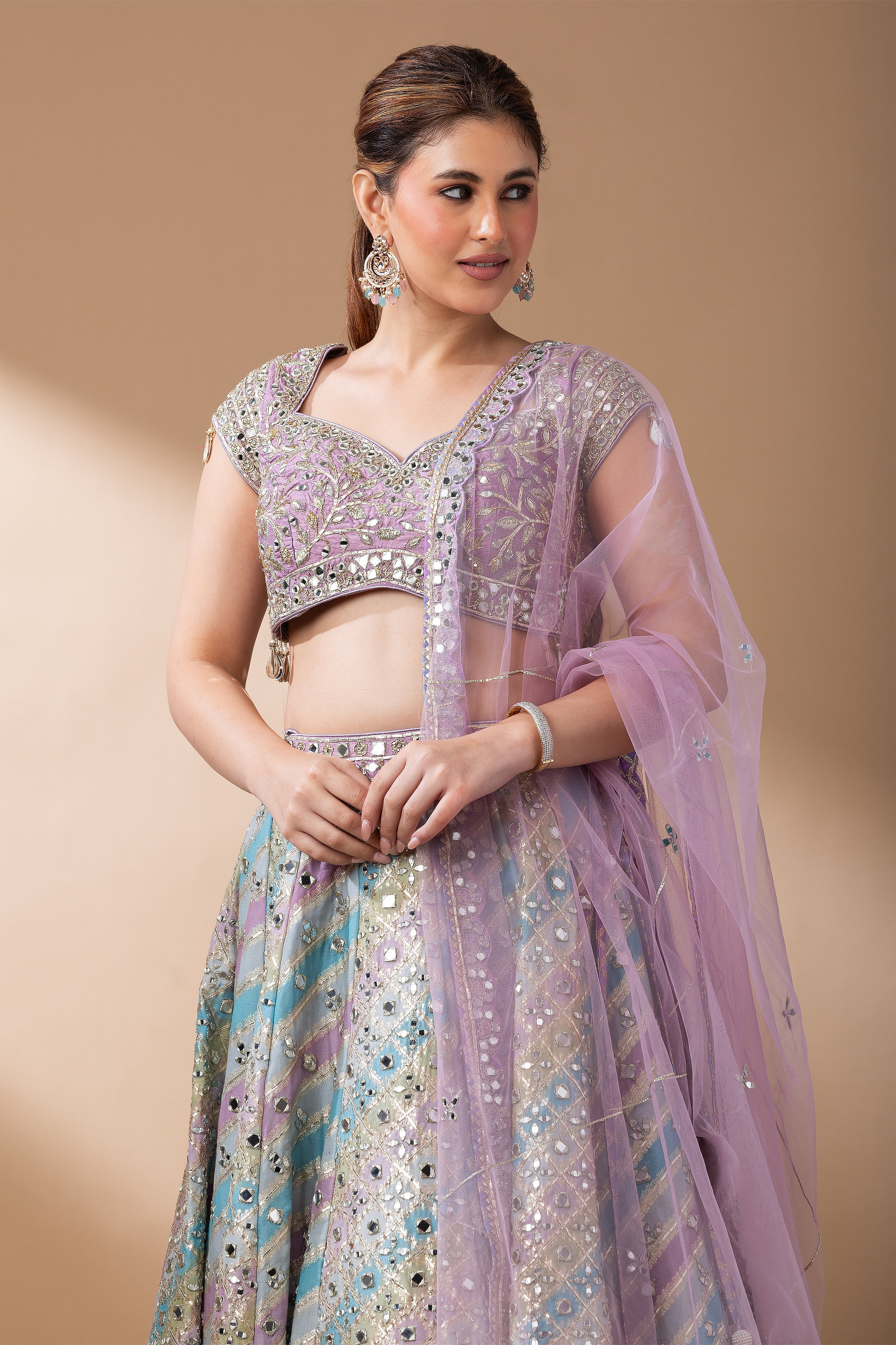 Lavender Multicolor Lehenga Set  Mokshaa