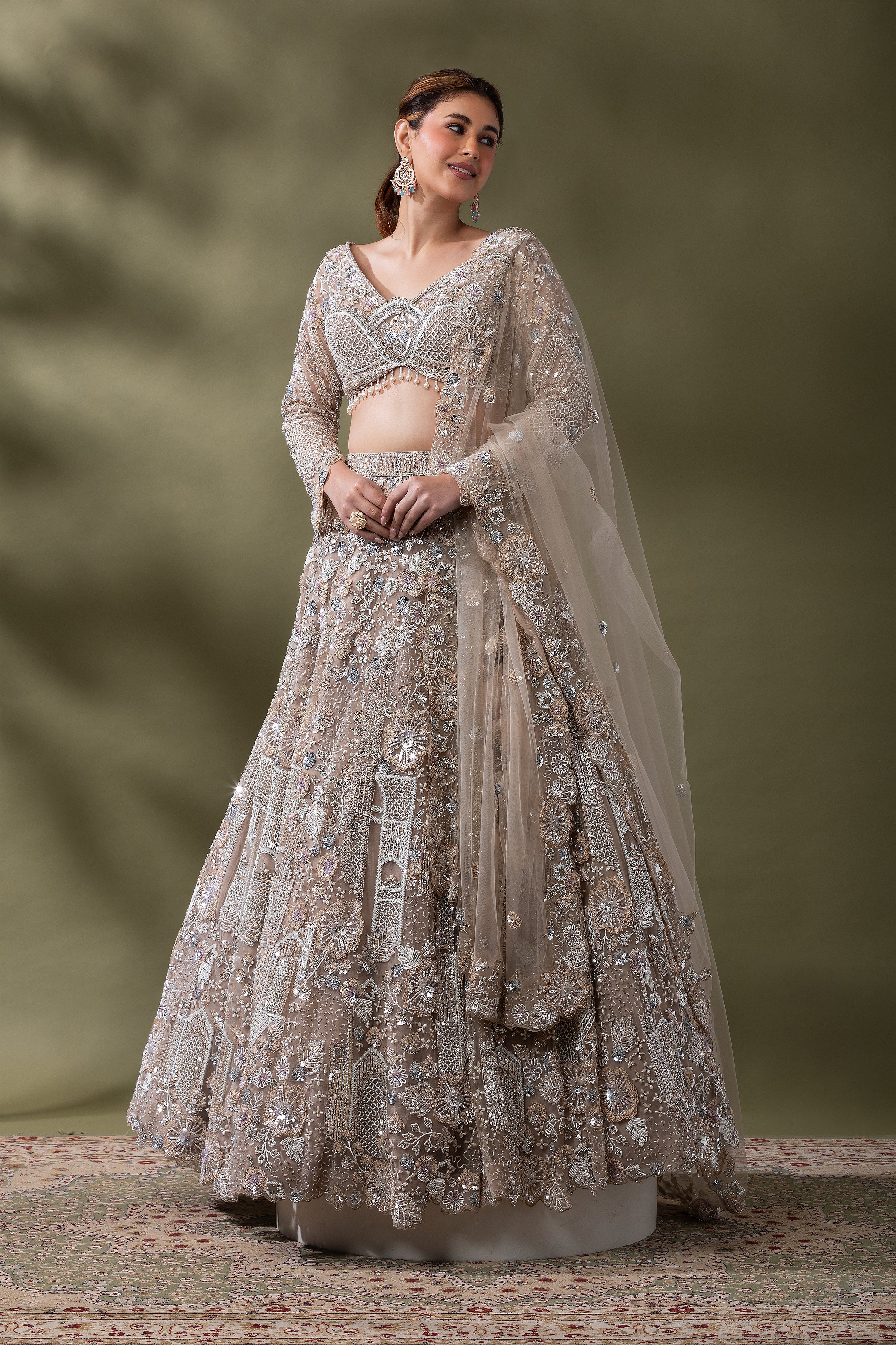 Champagne Gold Embroidered Bridal Lehenga Set  Mokshaa