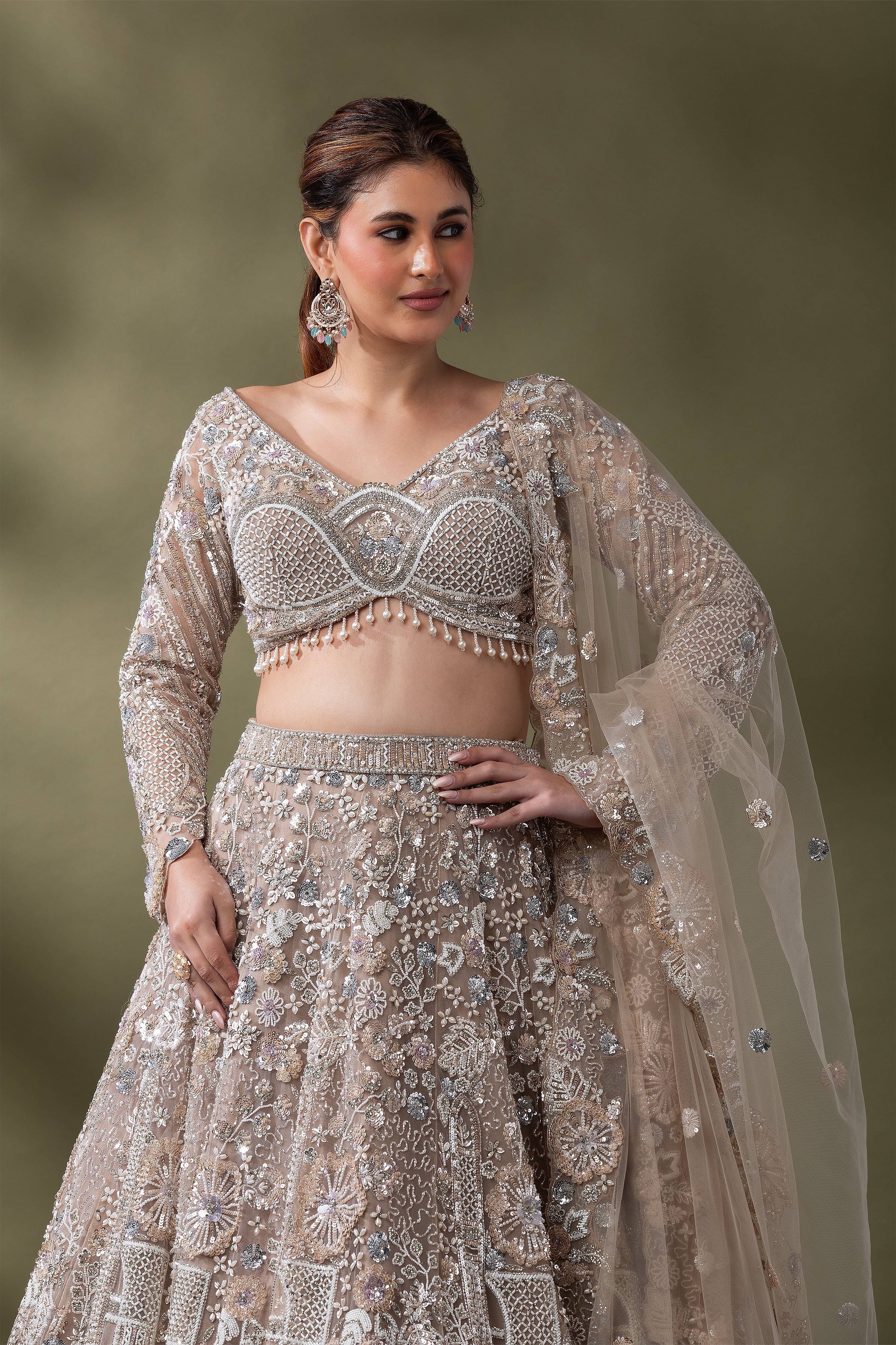 Champagne Gold Embroidered Bridal Lehenga Set  Mokshaa