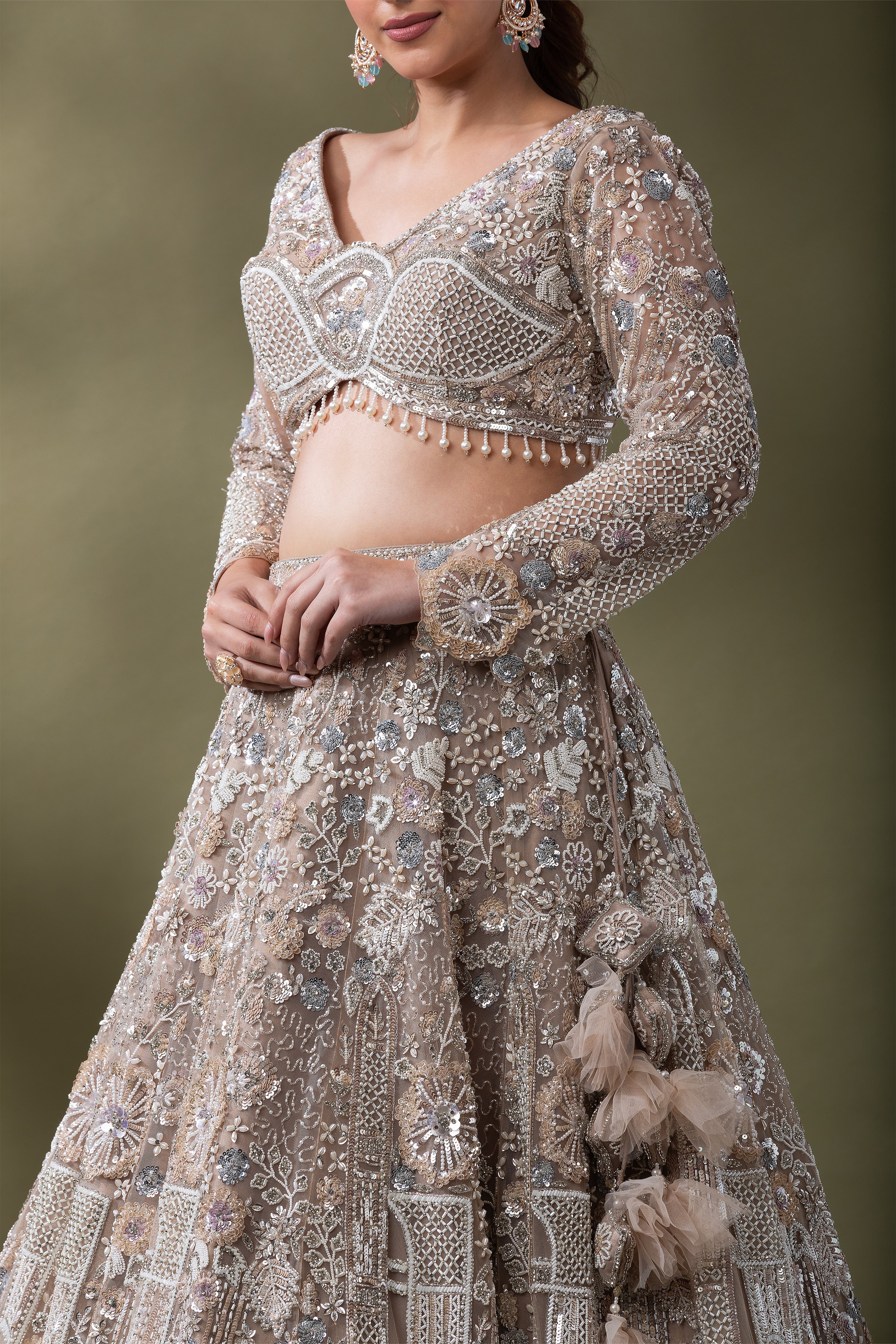 Champagne Gold Embroidered Bridal Lehenga Set  Mokshaa