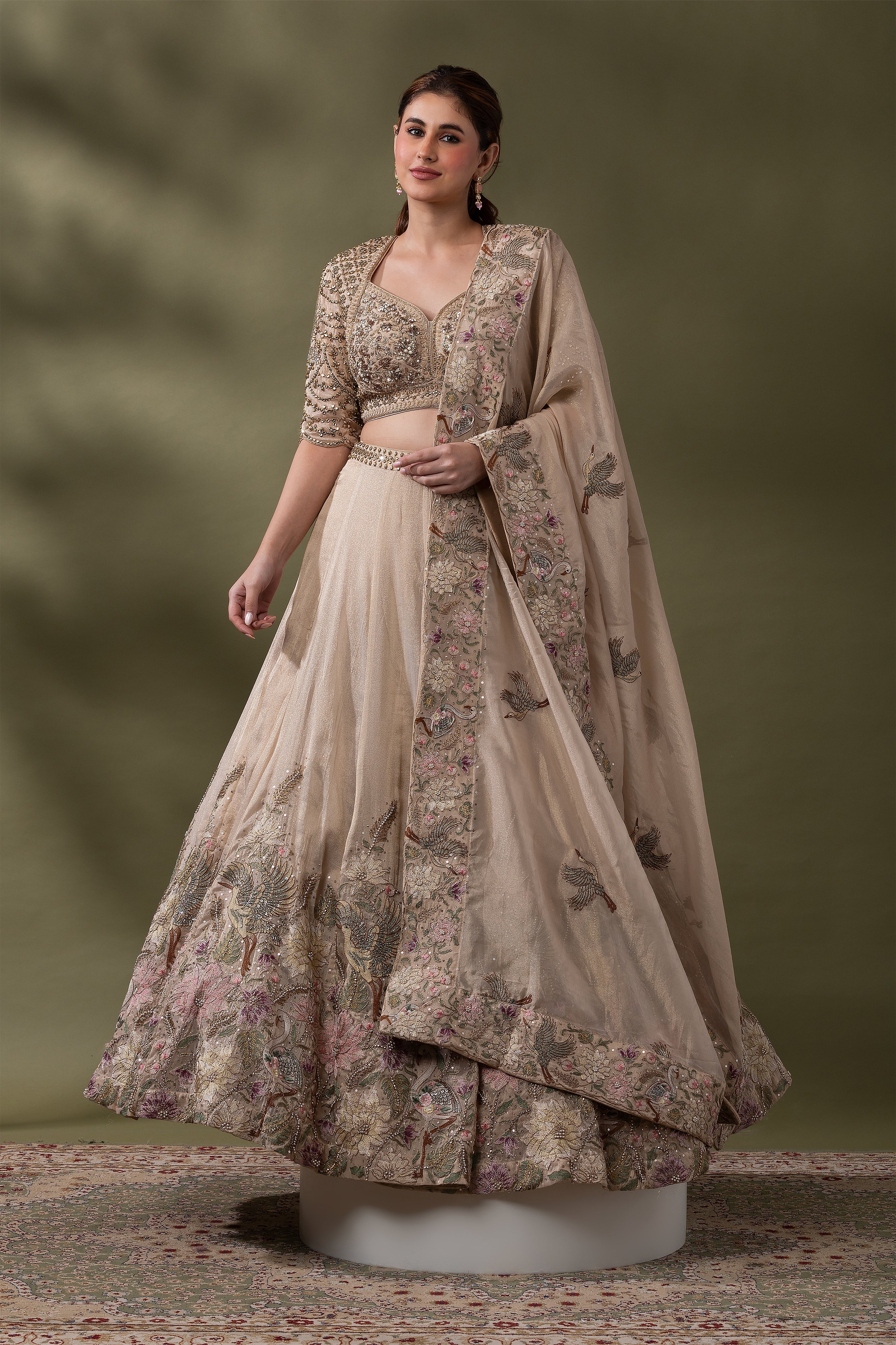 Champagne Gold Embroidered Lehenga Set  Mokshaa