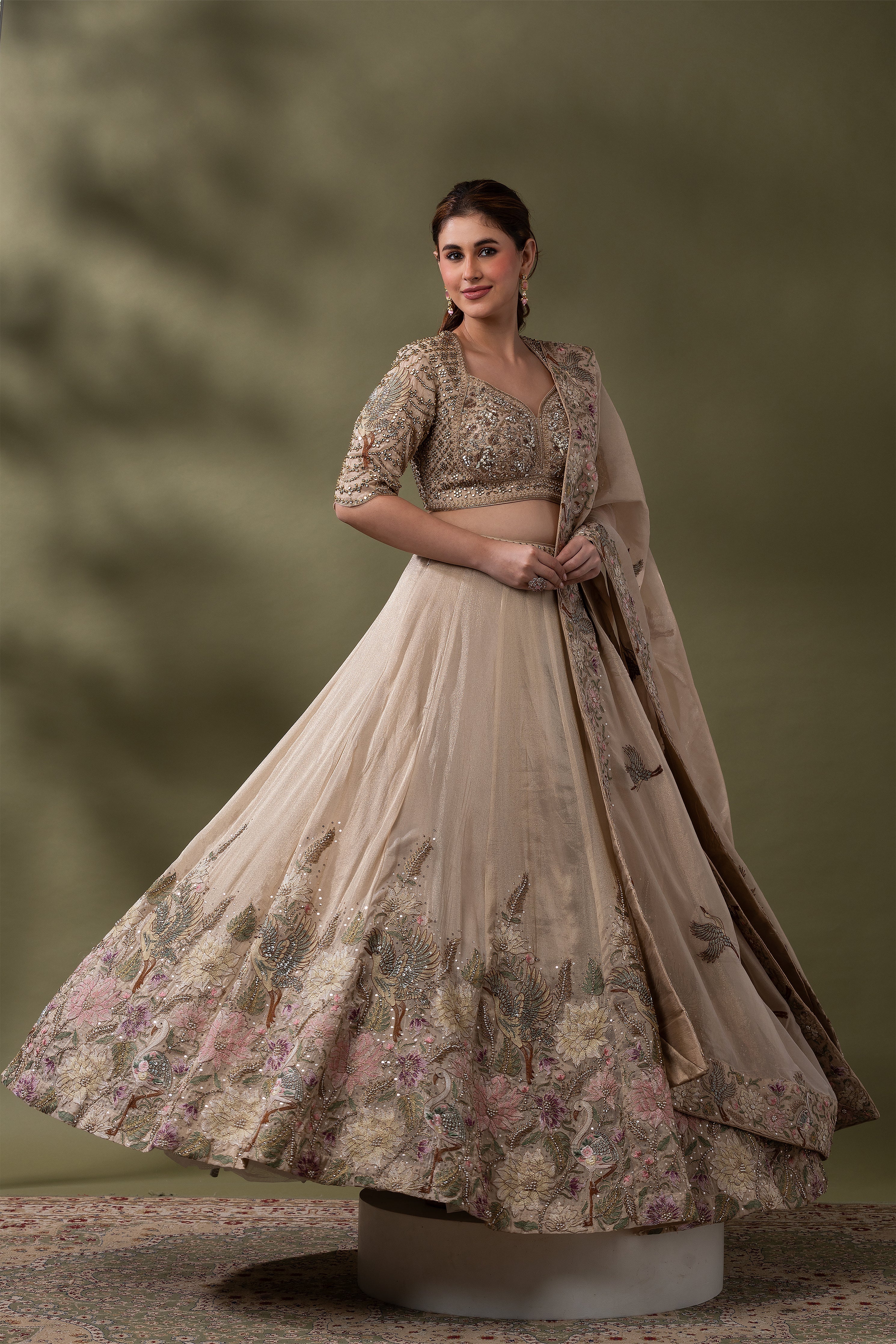 Champagne Gold Embroidered Lehenga Set  Mokshaa