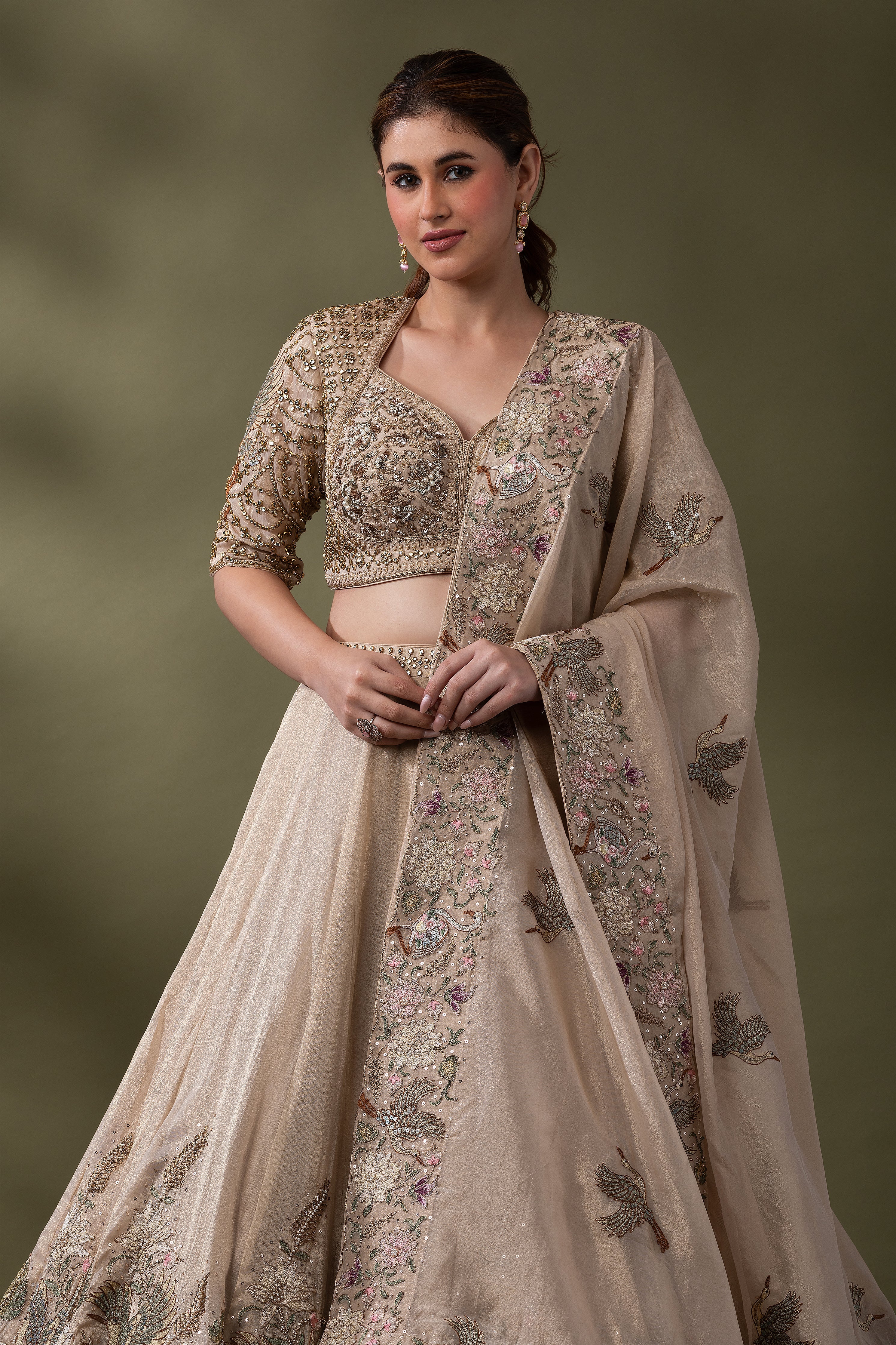 Champagne Gold Embroidered Lehenga Set  Mokshaa