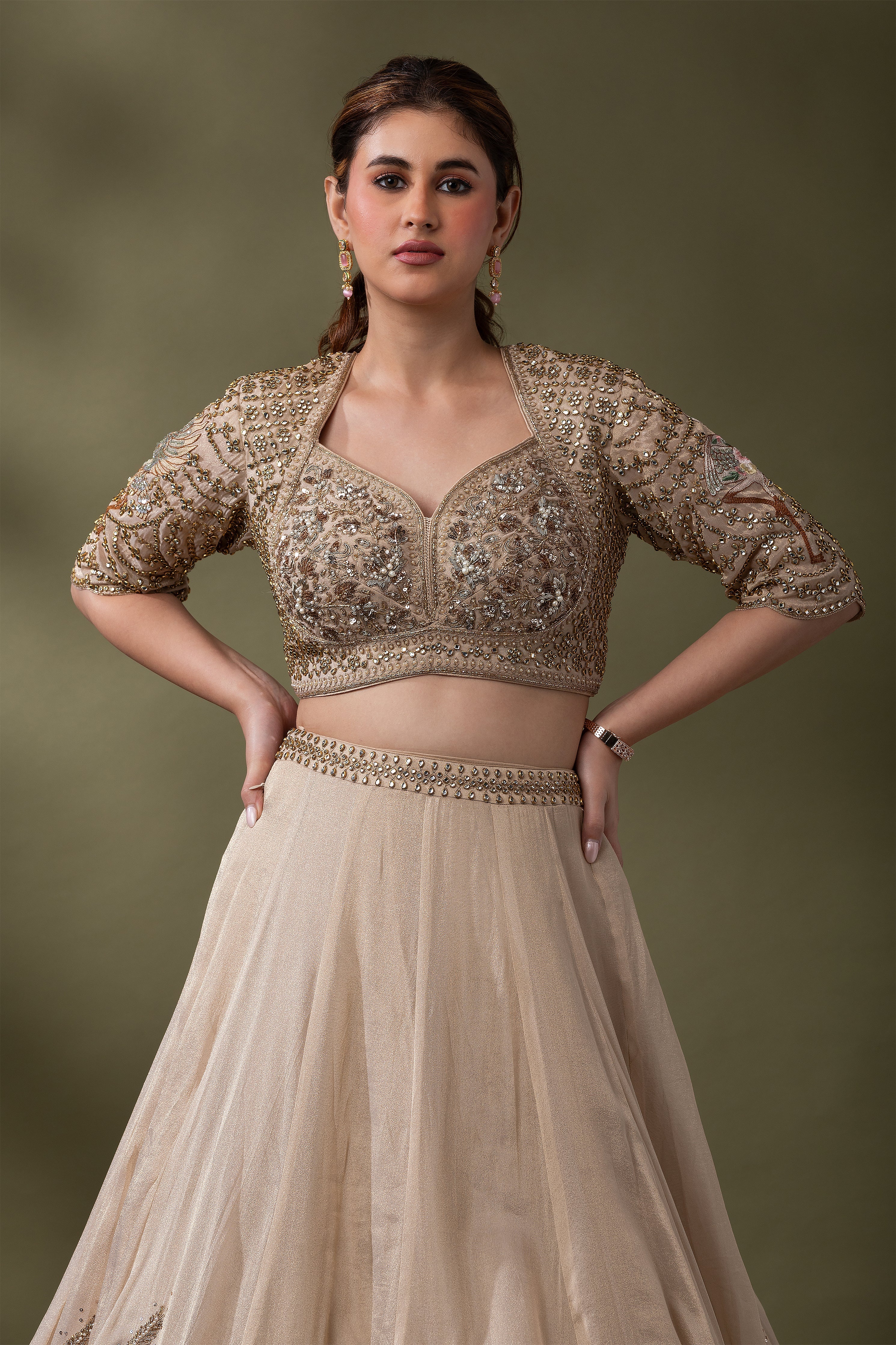 Champagne Gold Embroidered Lehenga Set  Mokshaa