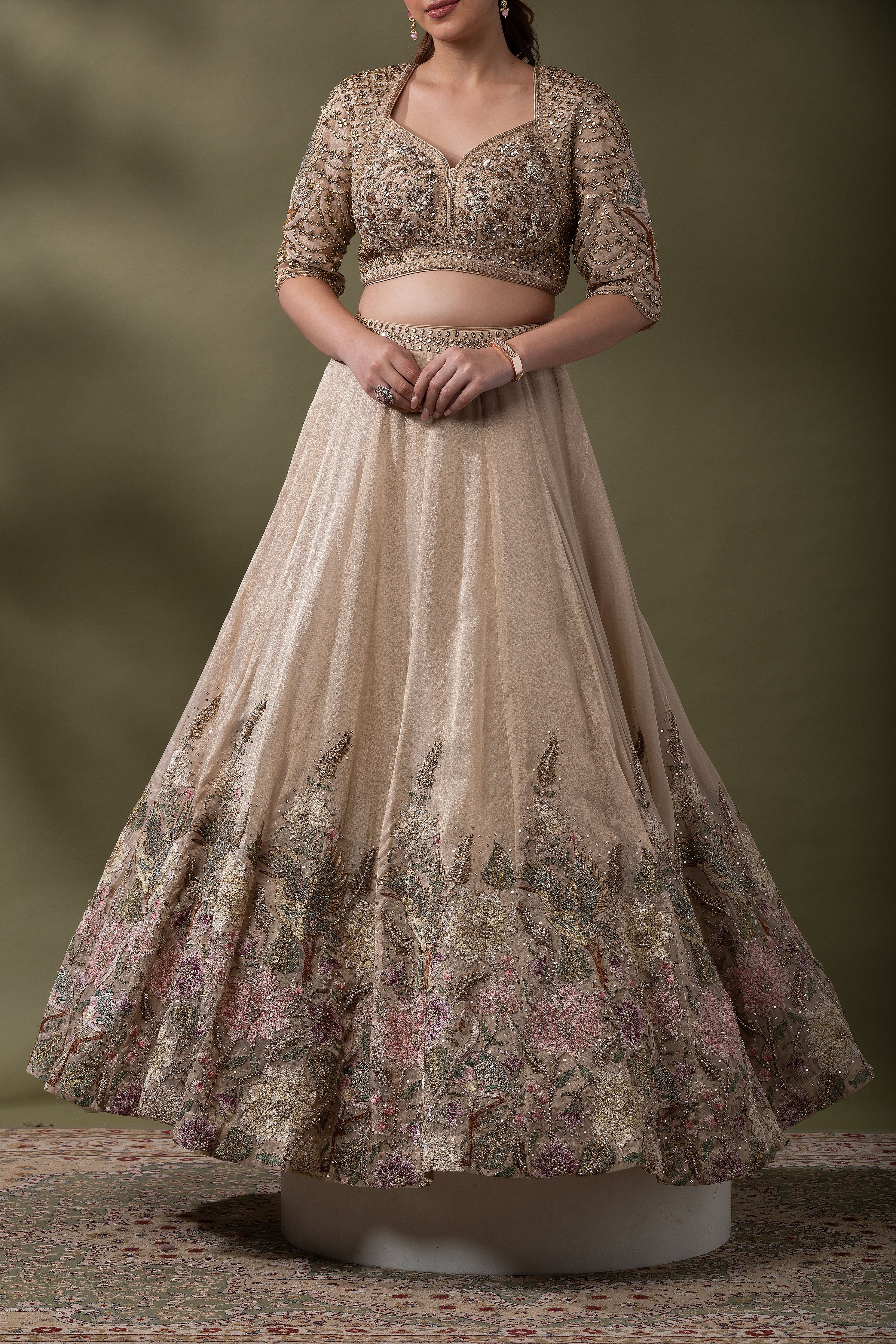 Champagne Gold Embroidered Lehenga Set  Mokshaa