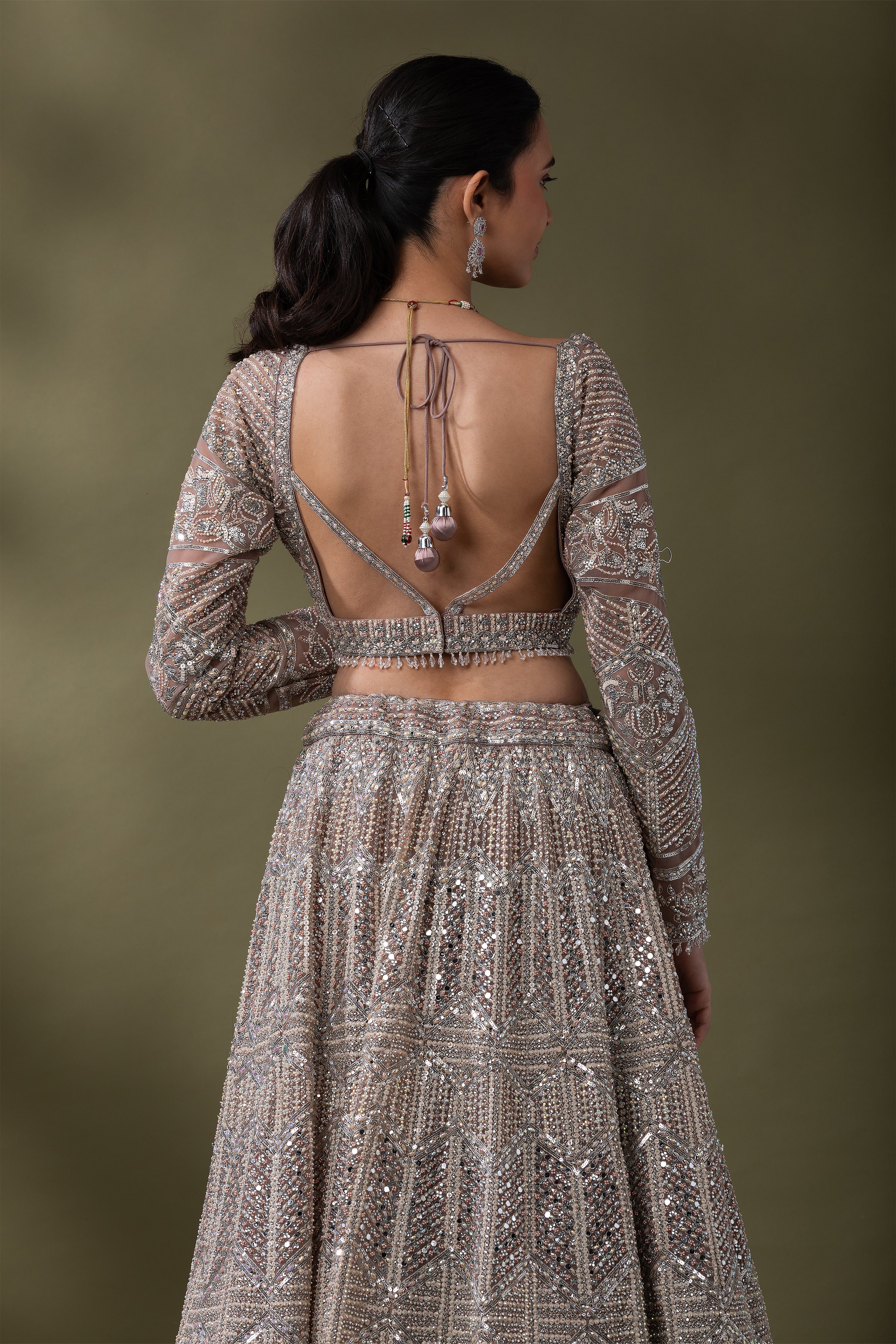 Dusty Rose Sequined Embroidered Lehenga Set  Mokshaa