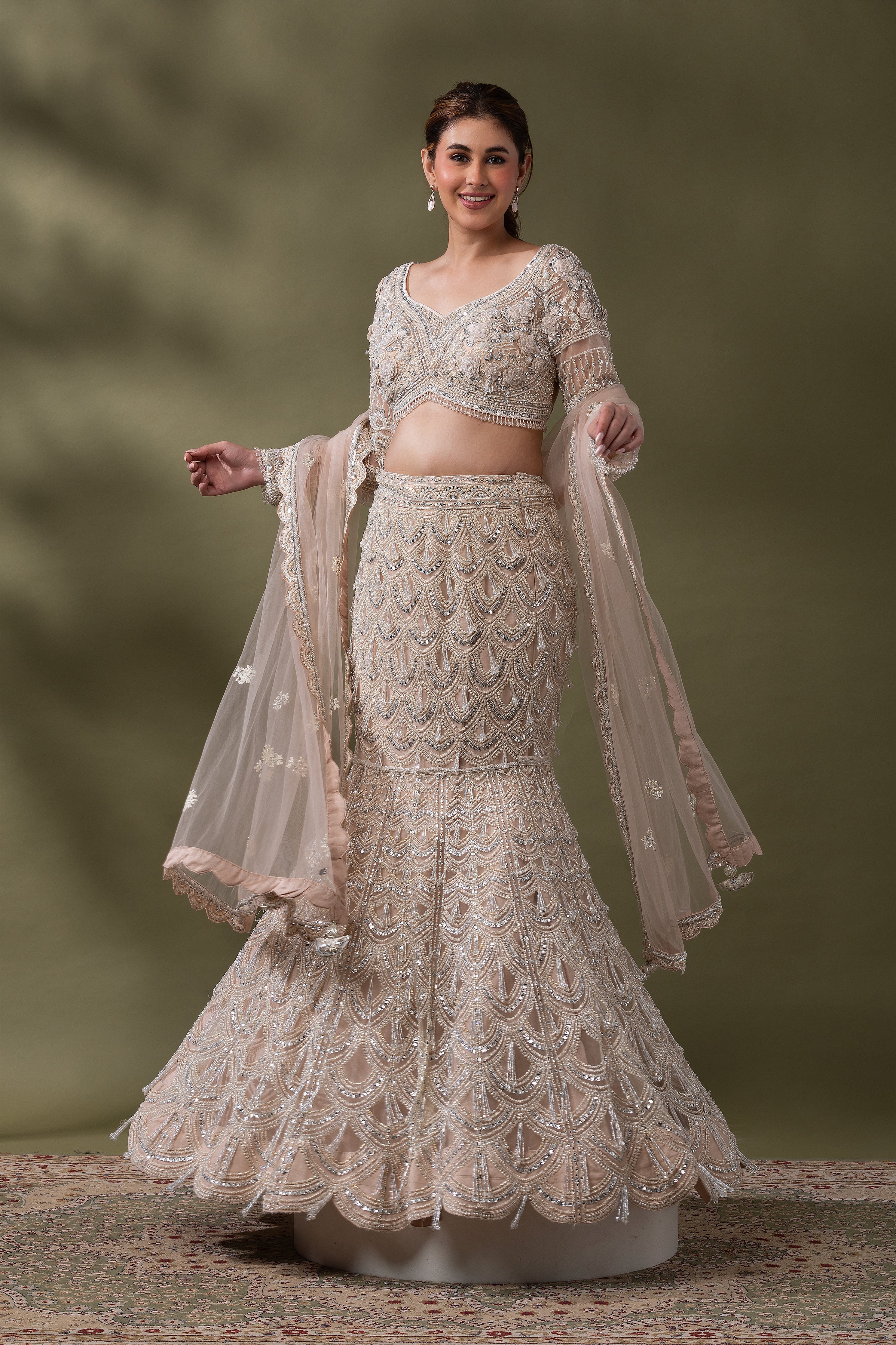 Champagne Embroidered Mermaid Lehenga Set  Mokshaa