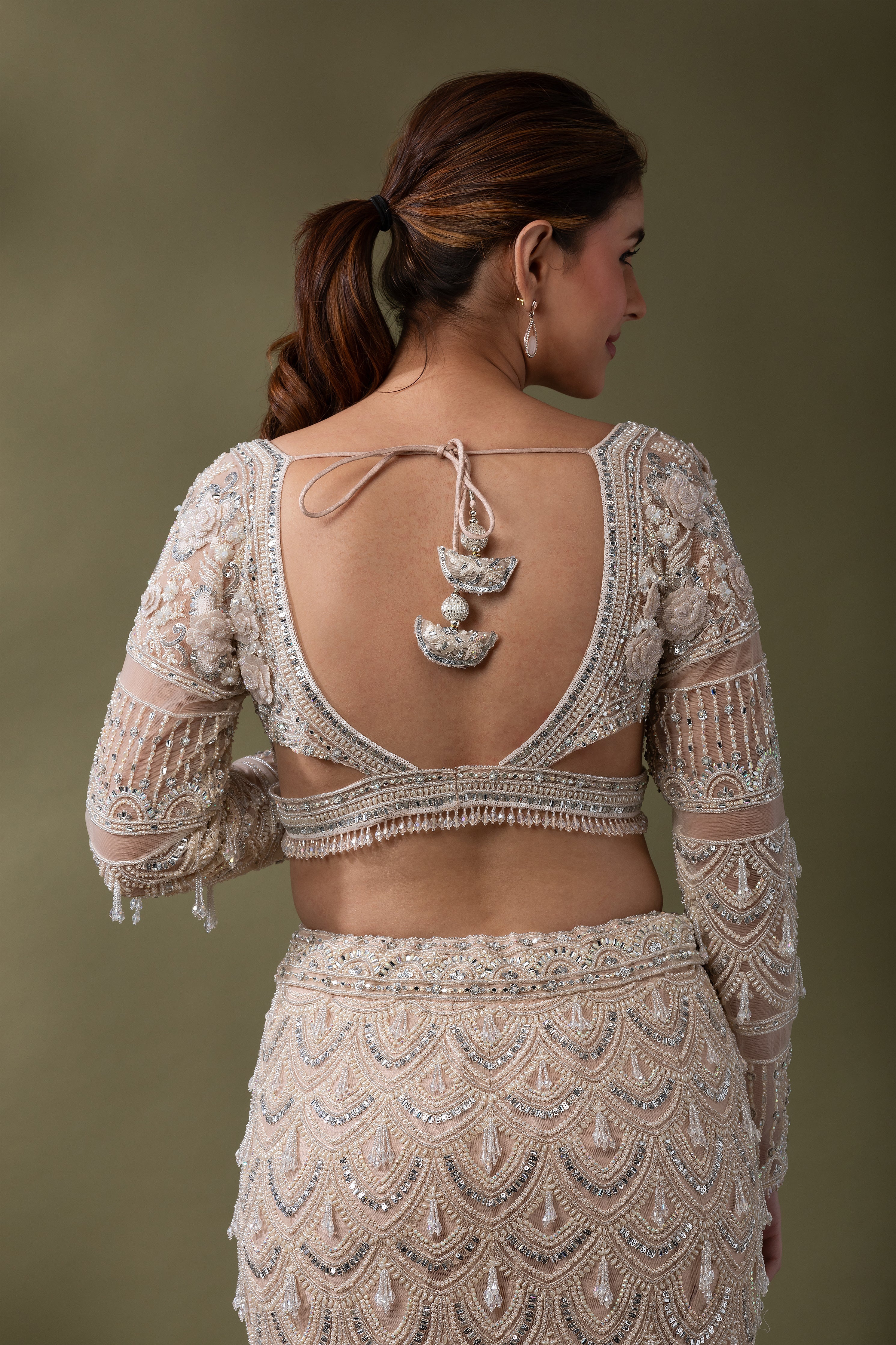 Champagne Embroidered Mermaid Lehenga Set  Mokshaa