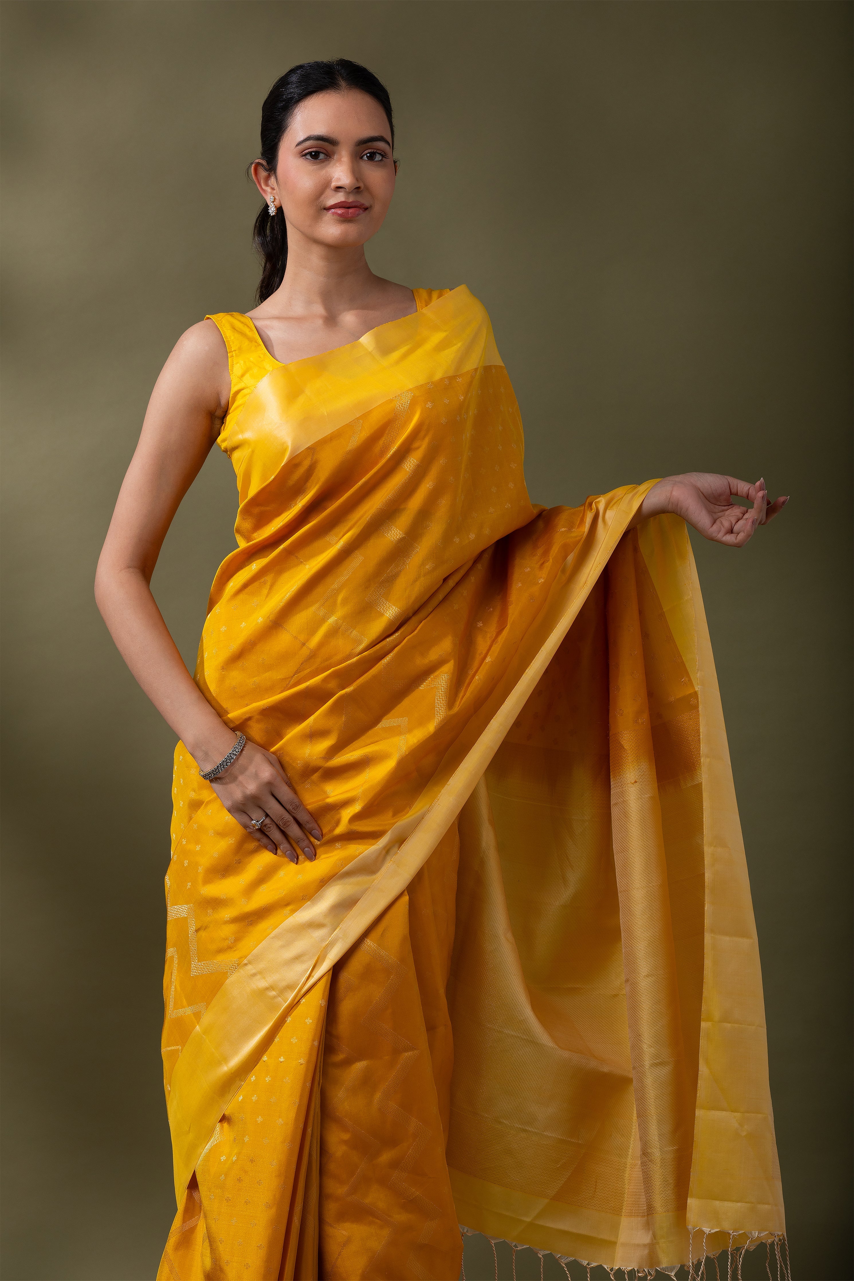 Lime Yellow Soft Silk Saree  Mokshaa