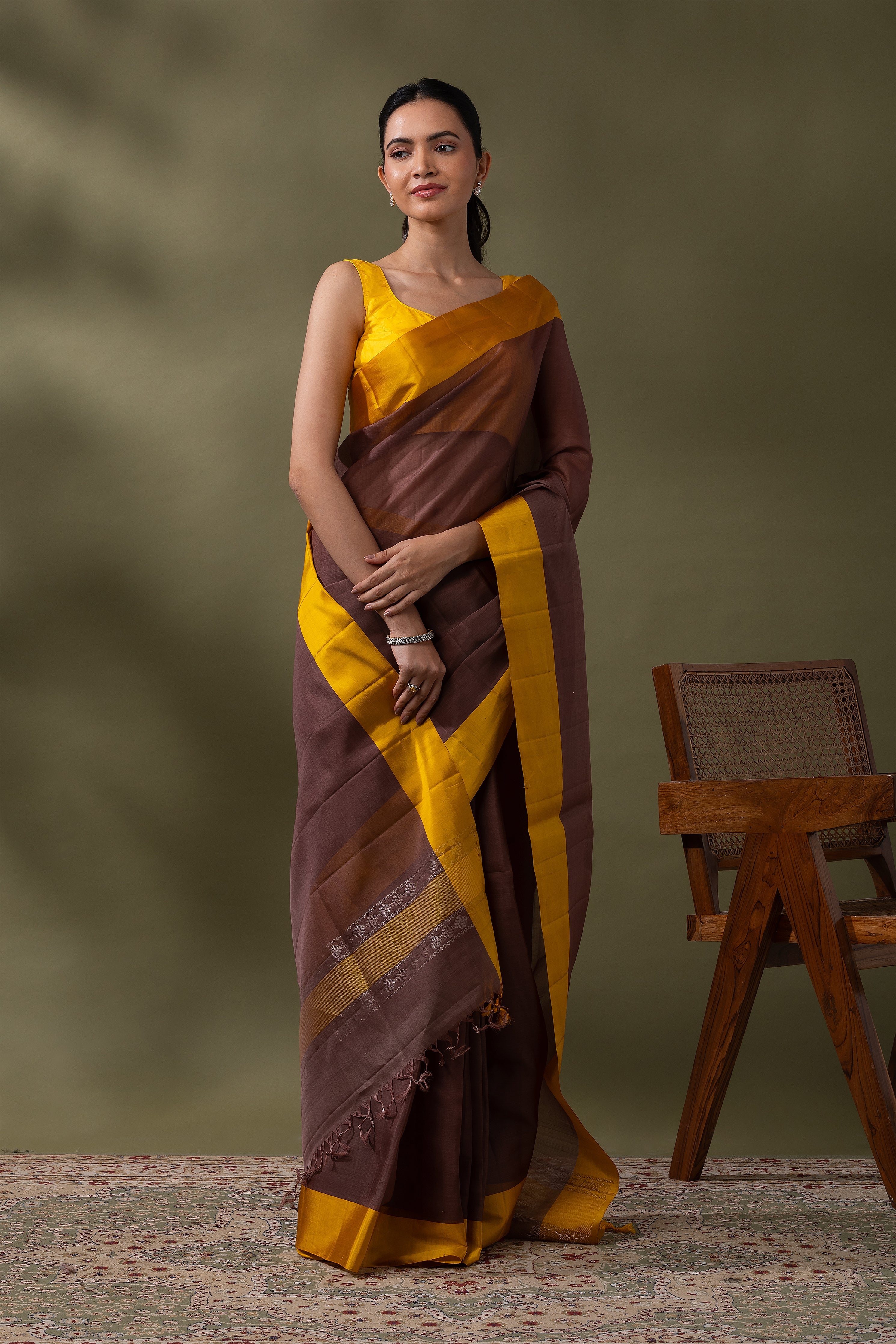 Mustard Yellow Silk Kora Saree (Copy)  Mokshaa