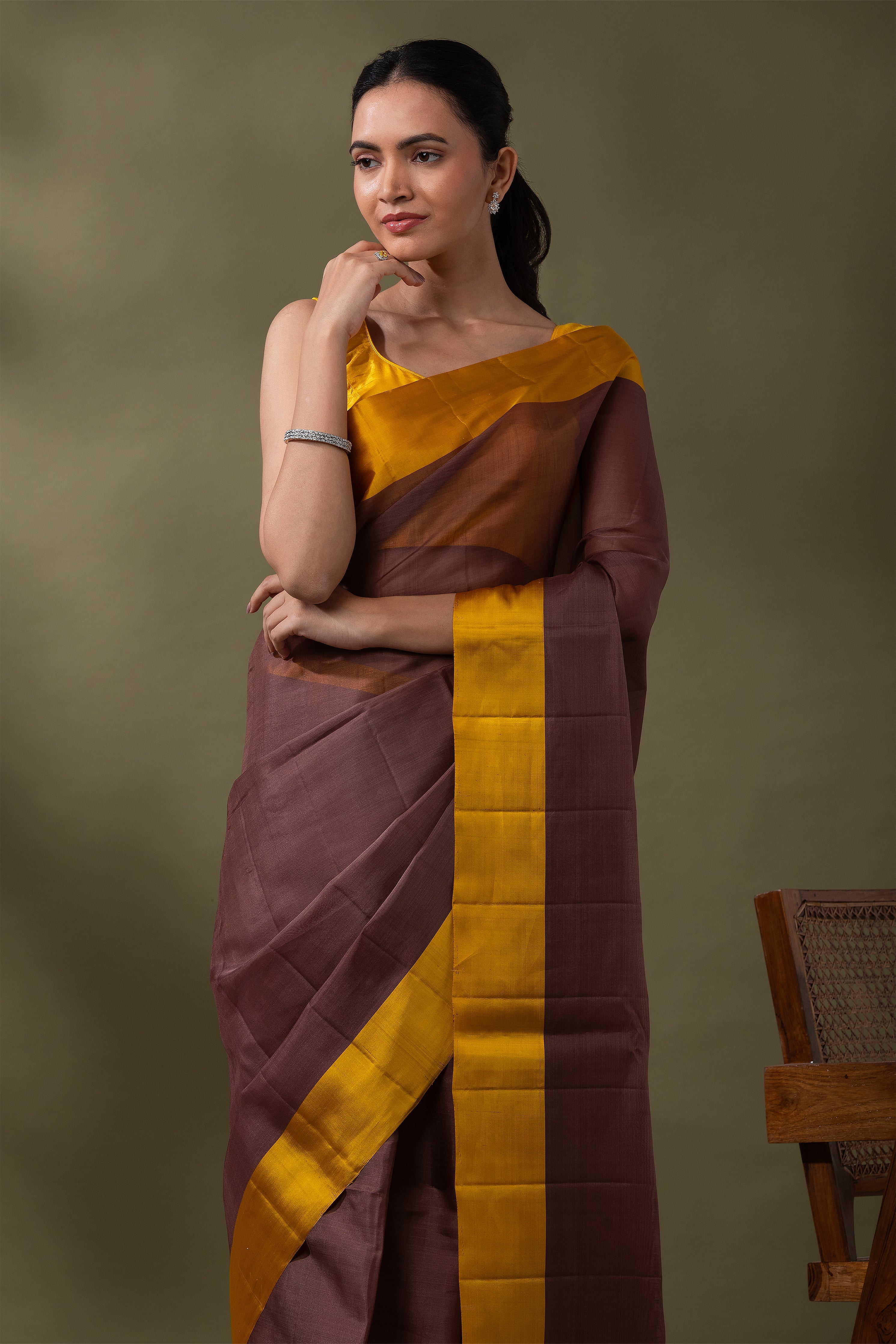 Mustard Yellow Silk Kora Saree (Copy)  Mokshaa