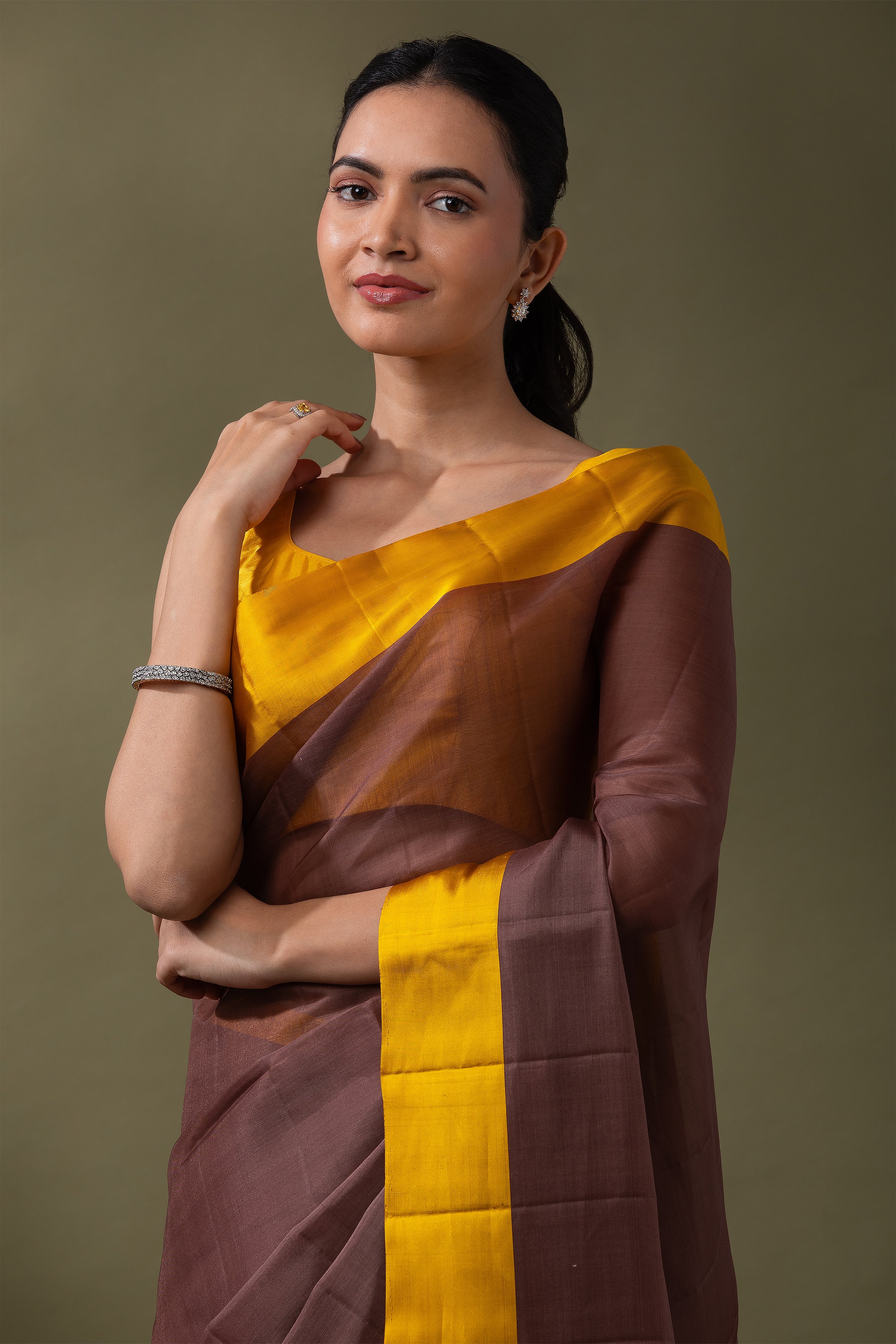 Mustard Yellow Silk Kora Saree (Copy)  Mokshaa