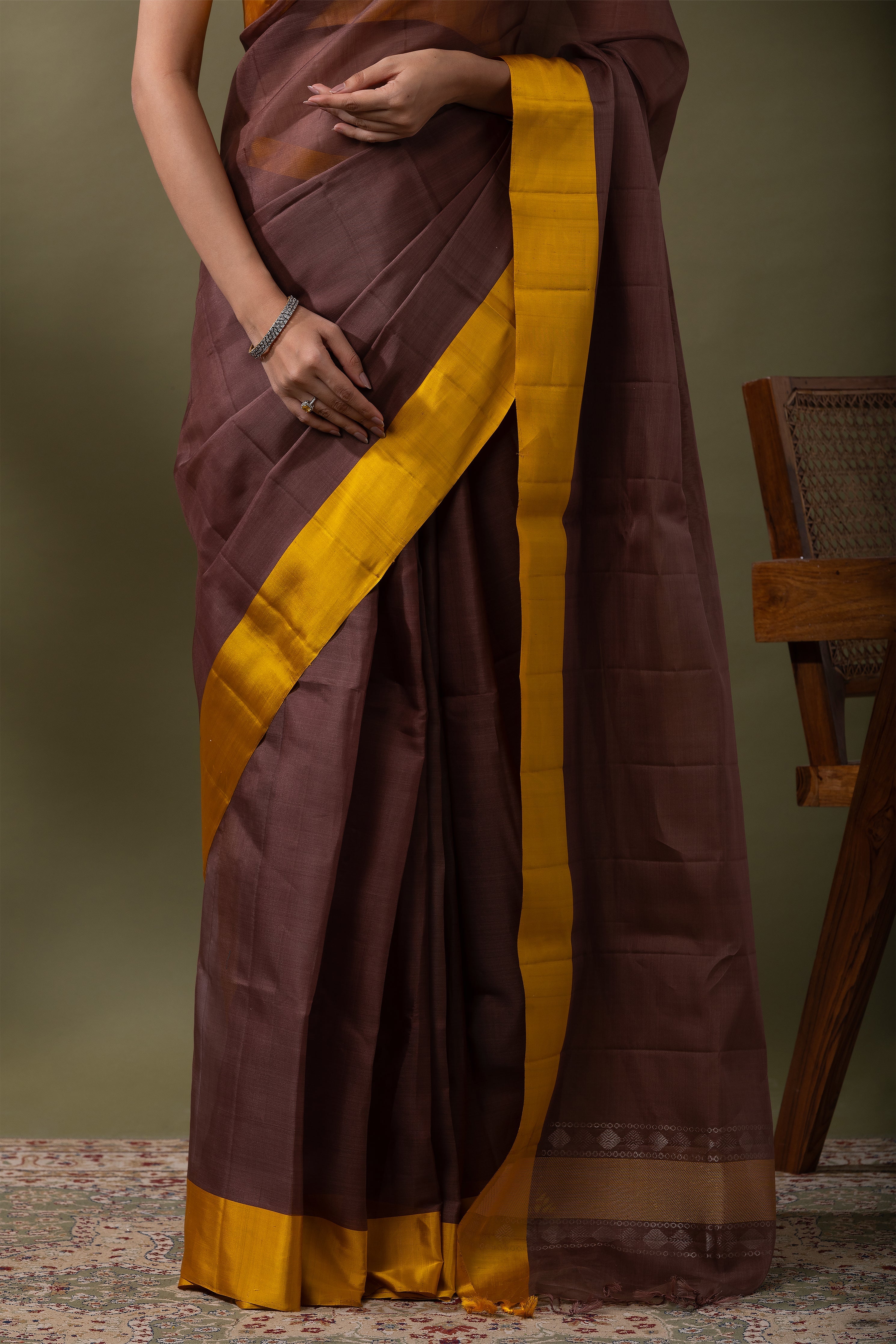 Mustard Yellow Silk Kora Saree (Copy)  Mokshaa