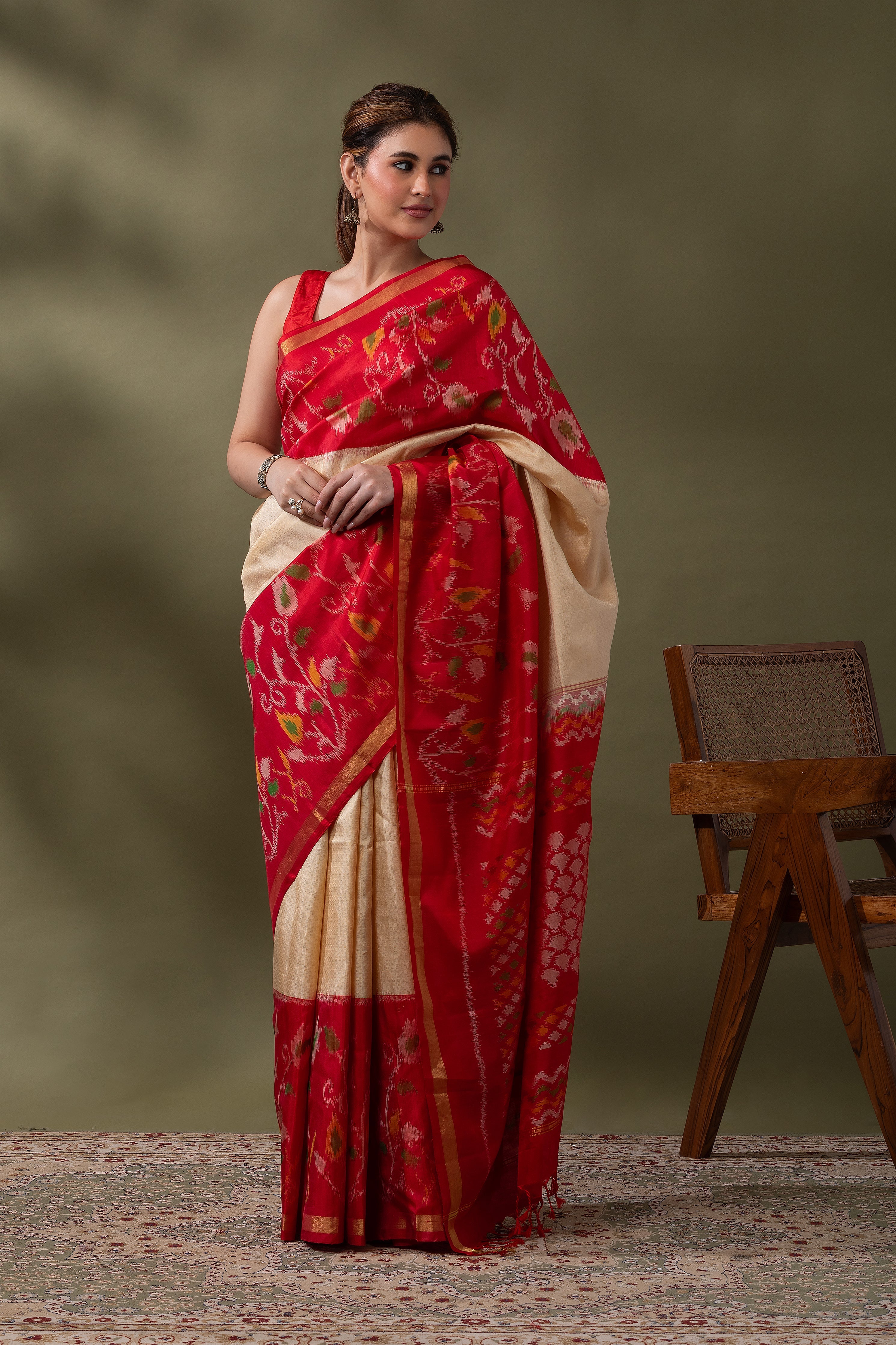 Rani Pink Ikat Soft Silk Saree (Copy)  Mokshaa