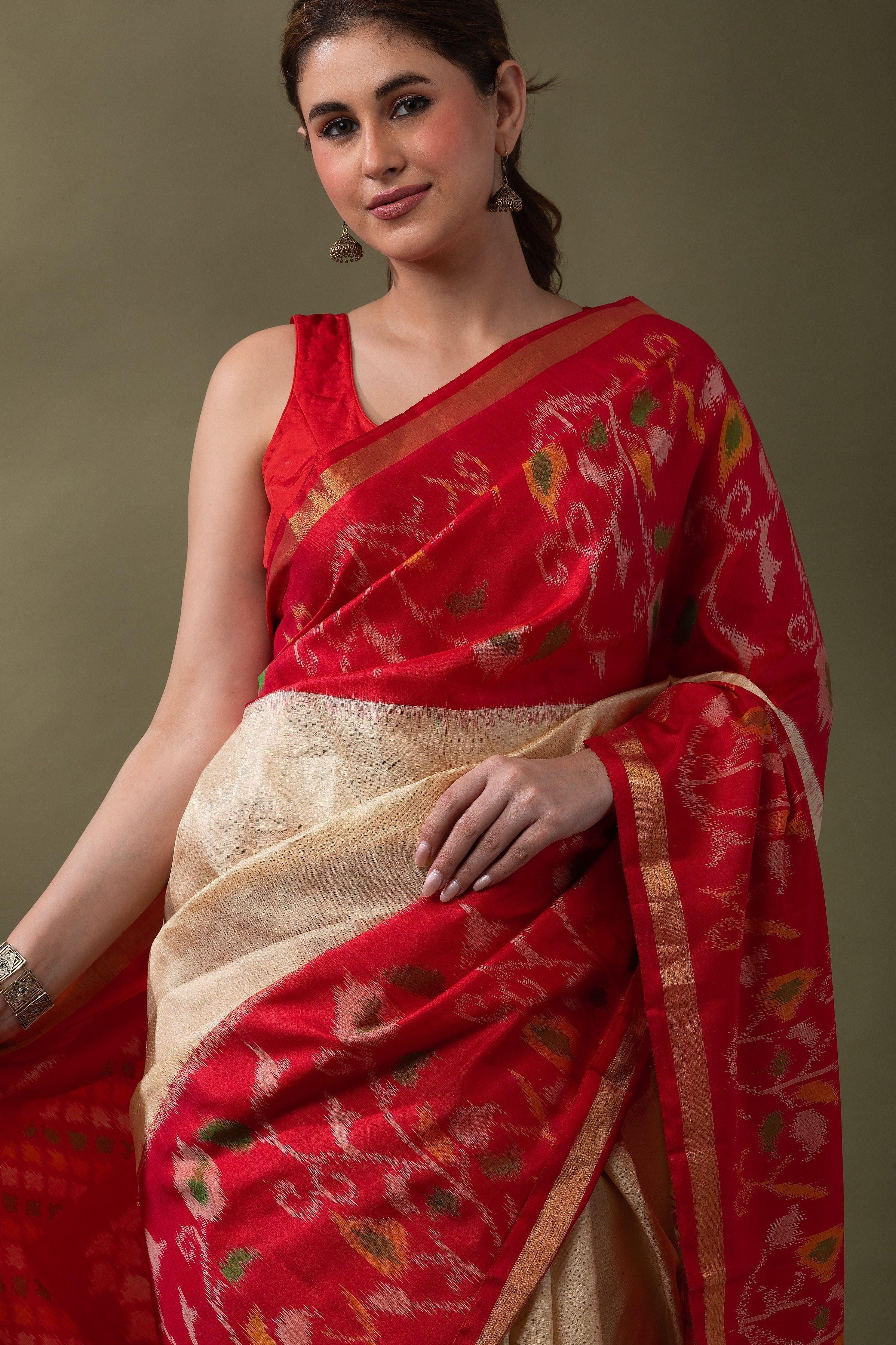 Rani Pink Ikat Soft Silk Saree (Copy)  Mokshaa