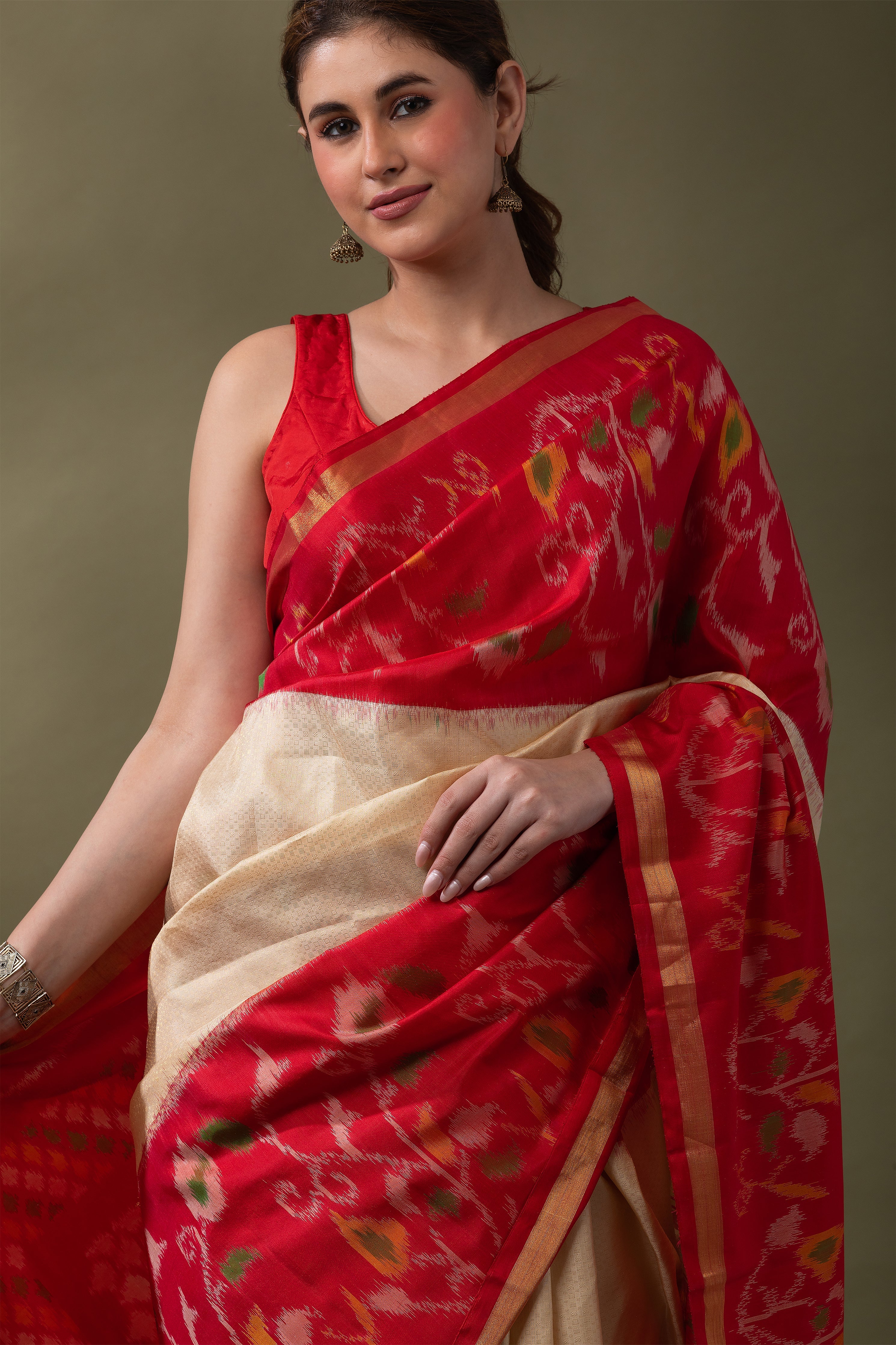 Rani Pink Ikat Soft Silk Saree (Copy)  Mokshaa