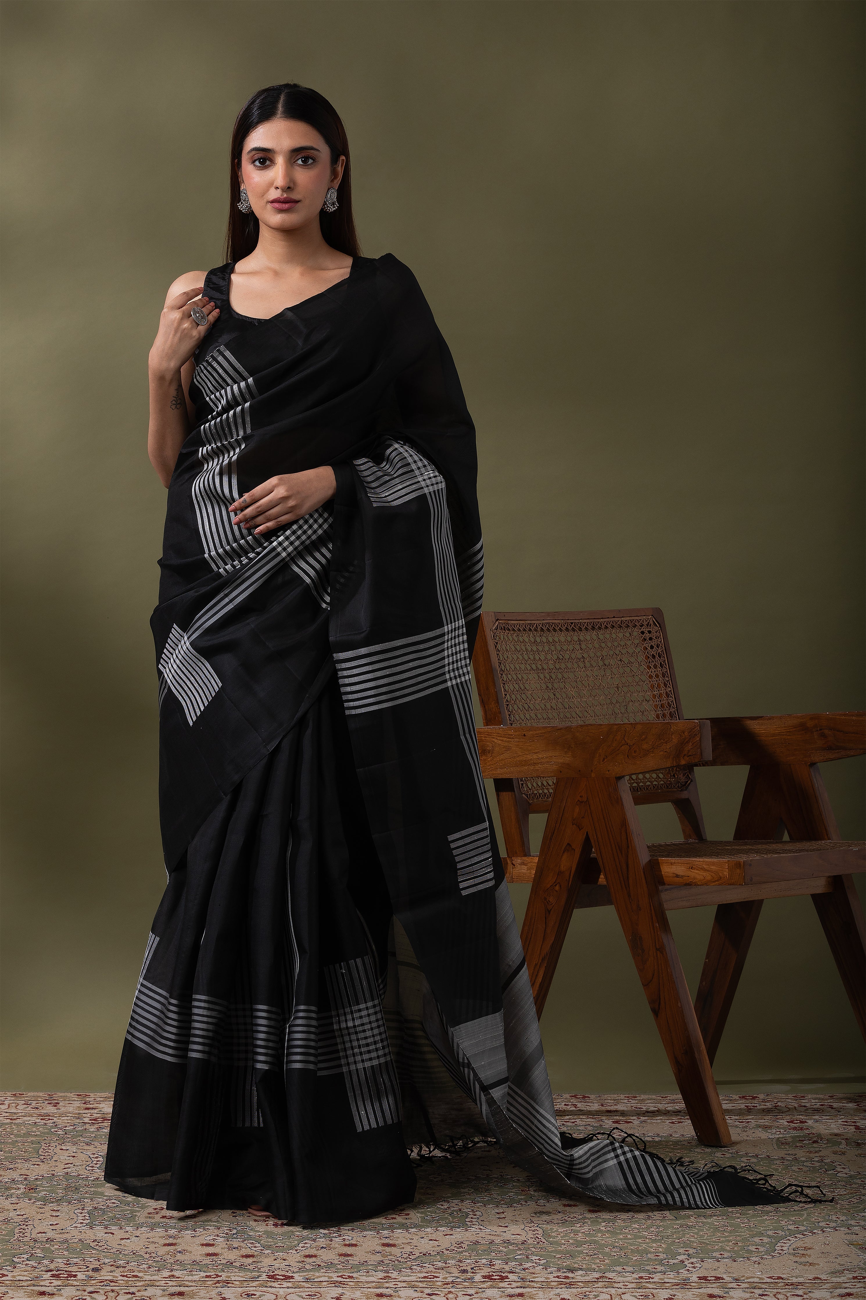 Brown & Yellow Silk Kora Saree (Copy)  Mokshaa