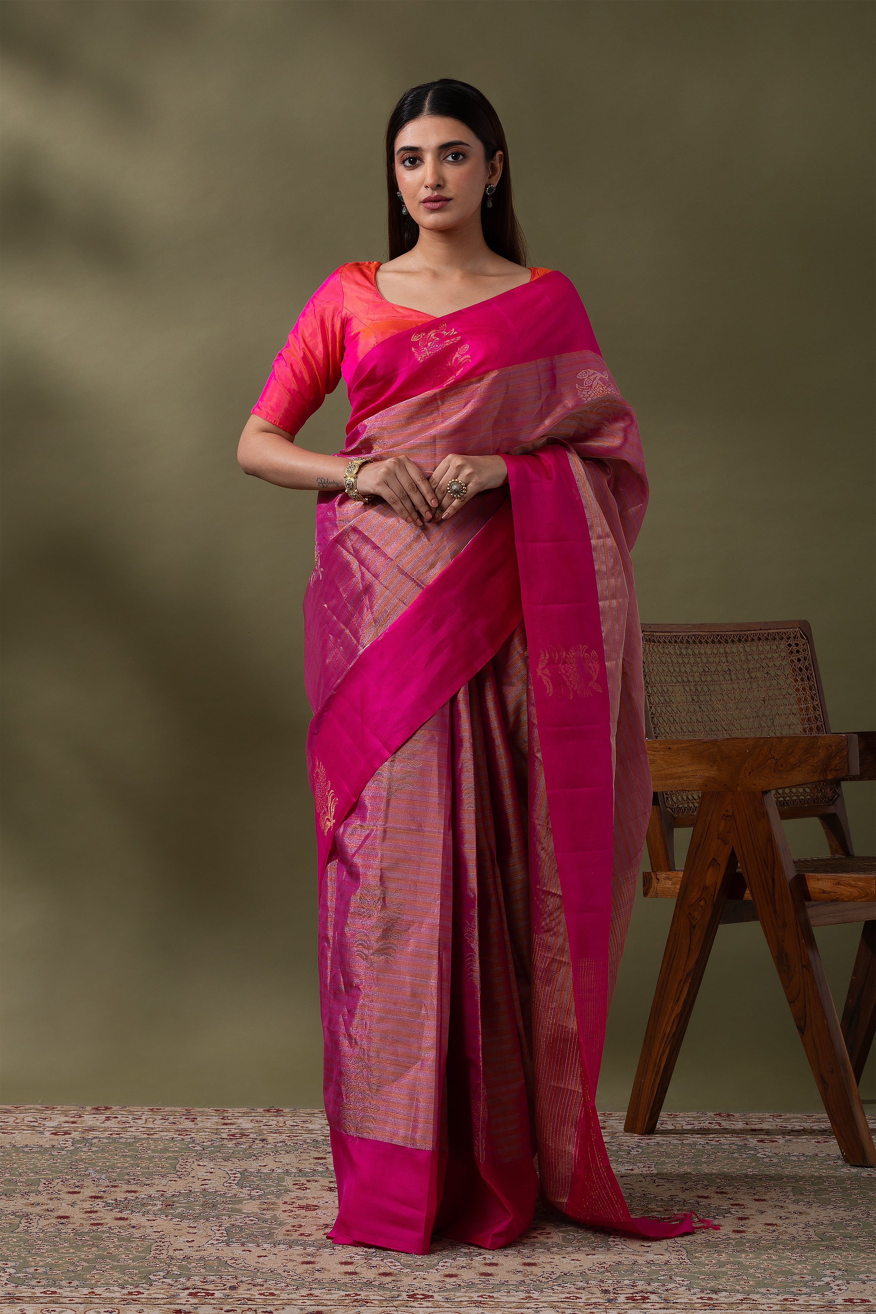 Brown & Maroon Soft Silk Saree (Copy)  Mokshaa